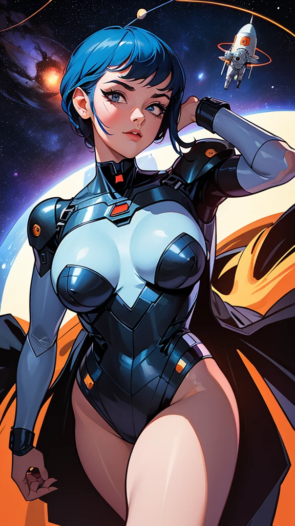 ((masterpiece, Highest quality)), 32K Wallpapers, Very detailed, posters, Vintage science fiction, 1960s,(((space thriller cinematic movie posters))), (Bauhaus), shape,Abstract, Midcentury Modern, movie posters, Vintage, A woman fused with a robot,アニメ,1970s,Halftone,Speech bubble,Milky Way,(superhero),((portfolio,close)),Cyborg of the Future,Combination of machine and woman,Space,Cyborg Lady,Big Breasts,Erect nipples,