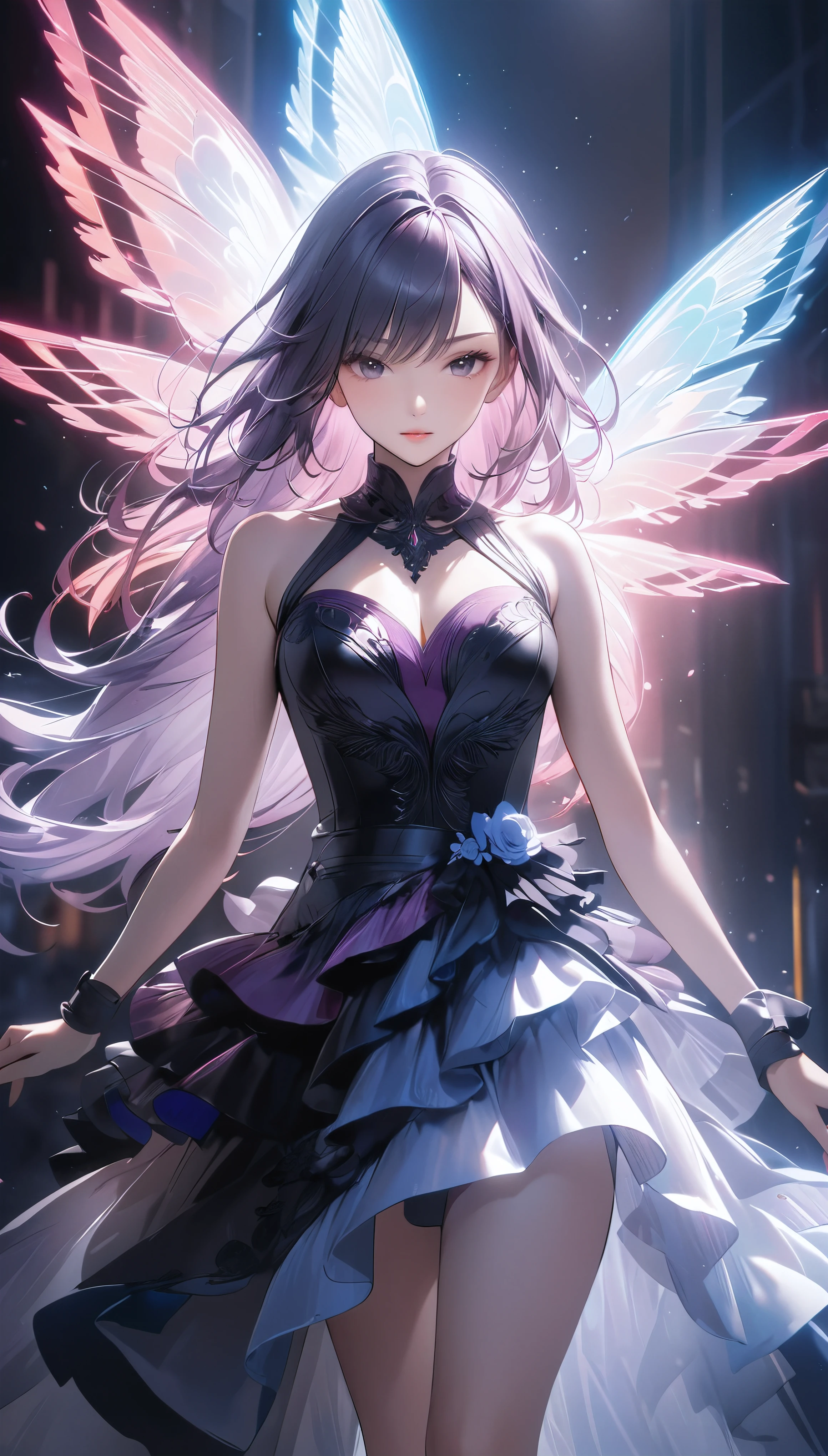 Beautiful maid, fantasy, ethereal, sparkle, black, purple, grey, white