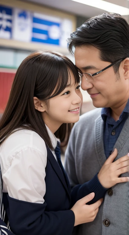 Beautiful and cute Japanese junior high school girl caresses middle-aged man&#39;s penis while naked