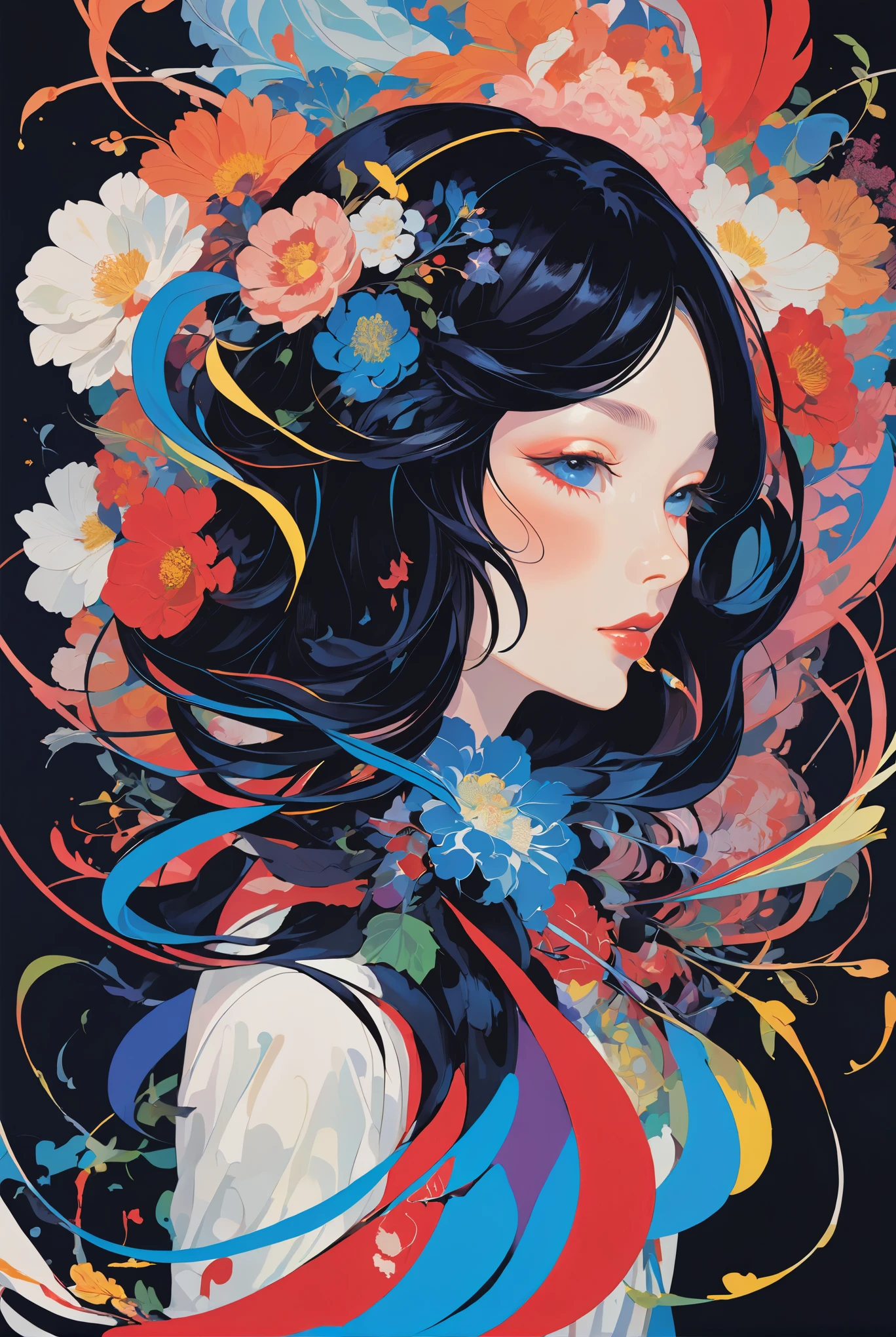 One girl、Official Art、Unity8k Wallpaper、Super detailed、Beautiful and aesthetic、masterpiece、Highest quality、(ゼンTangle、Mandala、Tangle、エンTangle)、Dynamic Angle、Cowboy Shot、The most beautiful form of chaos、elegant、Abrutalist Design、Vibrant colors、Romanticism、James Jean、Robidowiantono、Lost Run、Francis Bacon、Michal Muraz、Adrian Gheny、Petra Court Light、Gerhard Richter、Takato Yamamoto、Ashley Wood、Atmospheric、Black Hair、Ecstasy of Musical Notes、Streaming Musical Notes Visible