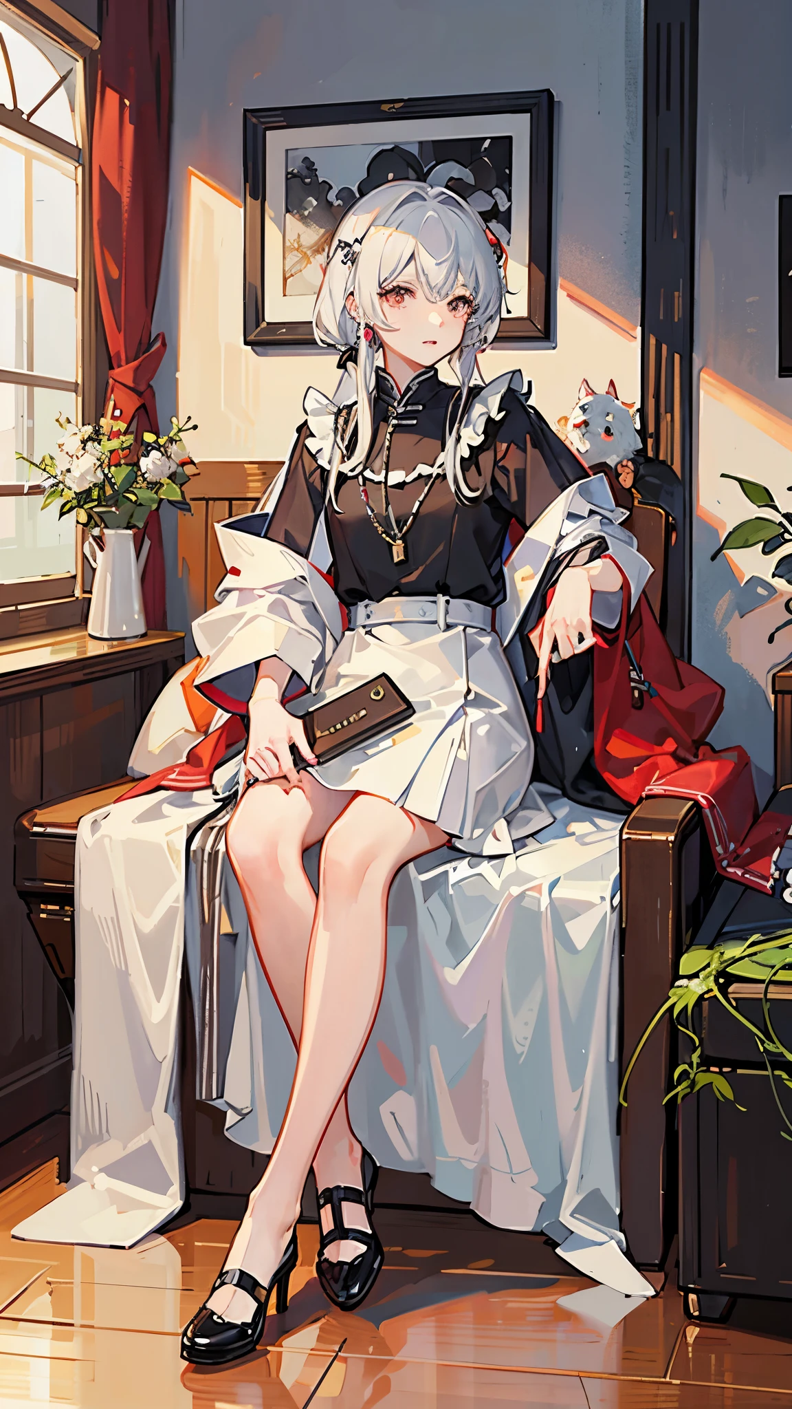 (Highest quality)), ((masterpiece)), (detailed)White Dog、Large Dogs、Waiting in the room for the master to return、Gender: Male