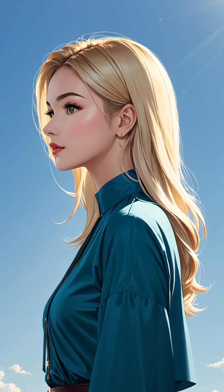 Vector art illustration，girl，Profile：1.5，blond haish School
