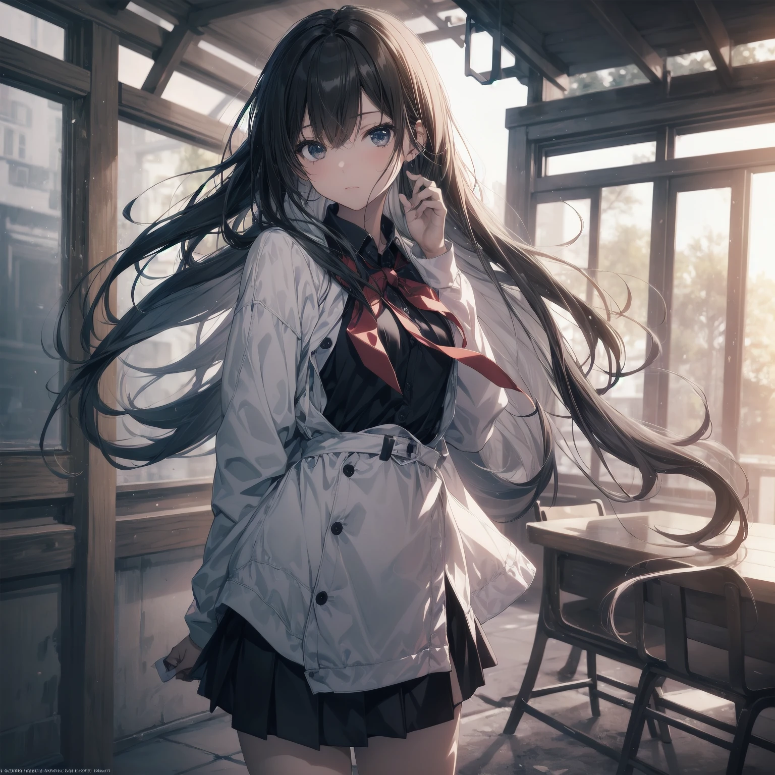 (Highest quality, 4K, 8k, High resolution, masterpiece:1.2), Very detailed, (Cool and realistic,Photorealistic:1.37), High resolution, Anime Moe Art Style, best anime 8k konachan wallpaper, pixiv Contest Winner, Perfect Anatomy, Very detailed肌,break,(Please draw a girl walking sleepily to school.. ),break, One girl, (alone,,,13 years old:1.3),Complete limbs, Full Finger, , The charm of androgyny, (amount,Pulling the hair back), Flat Chest, Small Ass, between legs, Small eyes,Beautiful and exquisite black eyes, Well-proportioned iris and pupil, Disgusted Eyes, High resolution detailed hair, Sailor suit, skirt, School zone. break,Moderate: Anime Art, Vibrant colors, Sharp focus, Professional, Bokeh.
Lighting: Natural sunlight casting a soft glow on the girl, School zoneに温かく居心地の良い雰囲気を作り出す..break,Best lighting by famous artists, 8k,figure,