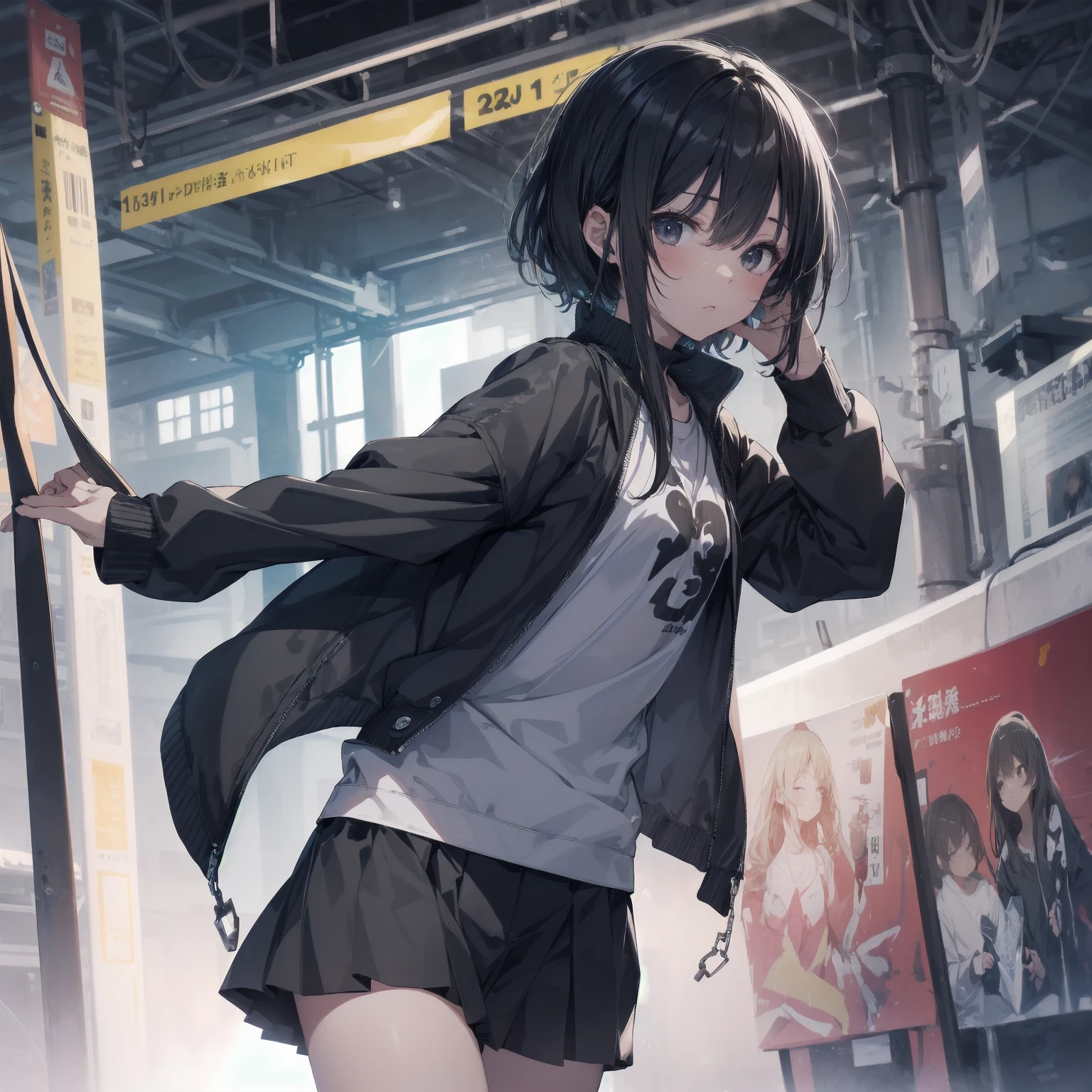 God-like quality,  Anime Moe Art Style,Best Anime 8K Konachan Wallpaper,Amazing anime 8k,Perfect Anatomy, (Please draw a girl walking sleepily to school.. ),break, One girl, (alone,,,13 years old:1.3),, The charm of androgyny, (Very short hair), Complete limbs, Full Finger,Flat Chest, Small Ass, between legs, Small eyes,Beautiful black eyes in 8k detail,Disgusted Eyes, , School zone. break,Very detailed,High resolution,Very detailed肌, Professional Lighting, (cool illustration:1.2),
