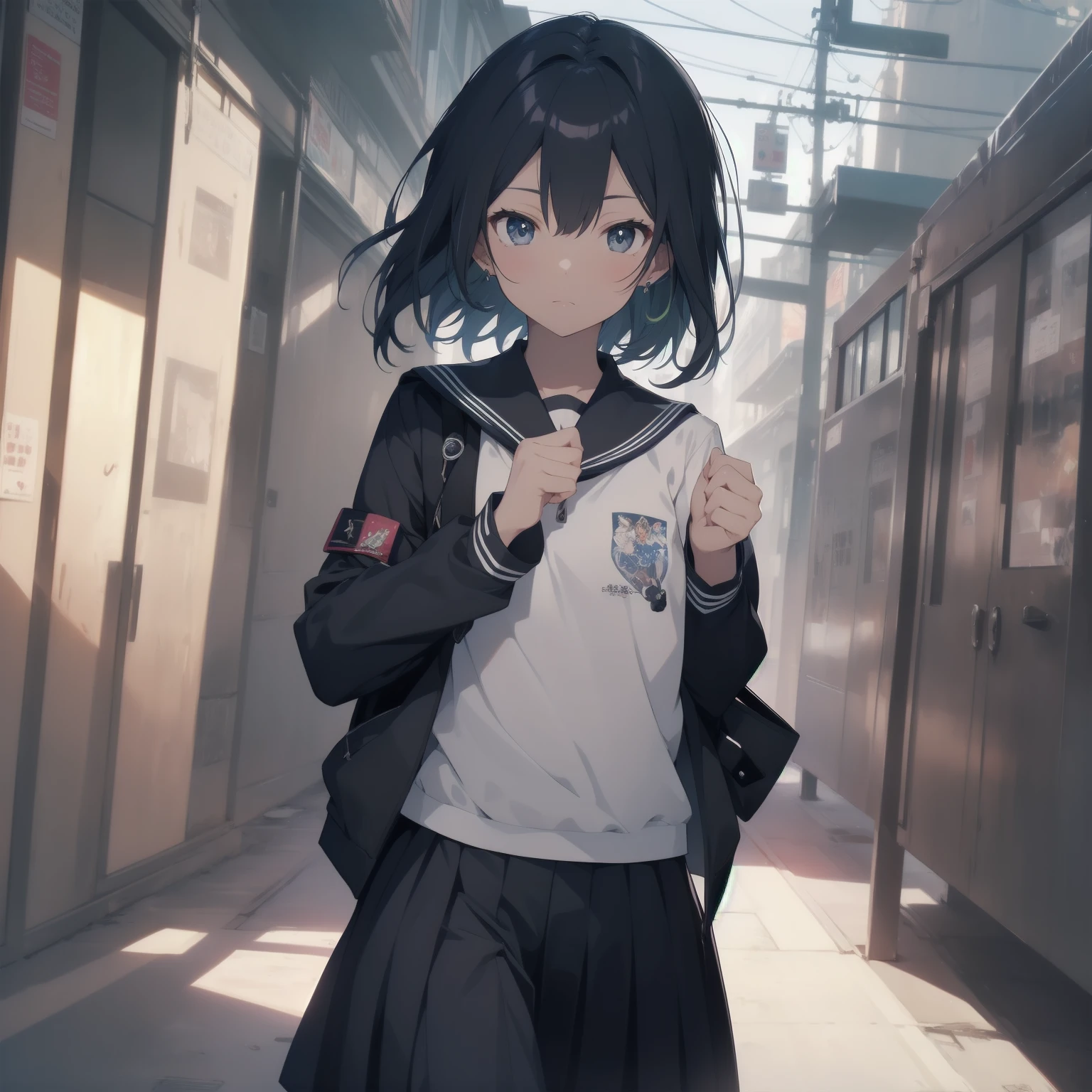 ultra-absurdres-Top quality by artist God, ultra-detailed, high resolution, anime moe artstyle, best anime 8k konachan wallpaper, pixiv contest winner, pool:2810, perfect anatomy,break, 1girl, (Please draw a girl walking sleepily to school alone. )break,(Solo,little female, 13-year-old:1.3),Full limbs, complete fingers,a junior high school student, (very short hair), short cut, flat chest, , small butt, small black eyes, beautiful detailed eyes, well-proportioned iris and pupils, expressive eyes, highres detailed hair, soft expression, salor school_uniform, sailor collar, serahuku, bow, pleated skirt,(Detailed Lighting), (Detailed background), in the School commute route. break,super detailed skin, Best cinematic lighting powered by famous artist, 8k,beauty illustration,photoshop_(medium),very aesthetic,break,((artist:minami_(colorful_palette) )), artist:clamp ,artist:carnelian ,artist:kantoku ,