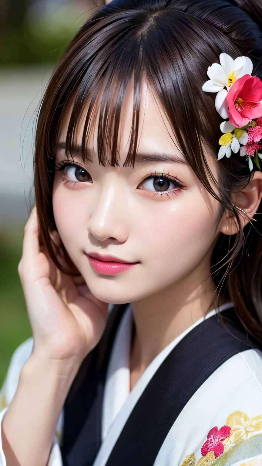 Town girl in kimono, masterpiece, highest quality, 8K, high resolution, ultra-detailed, highest quality, highest quality, ultra-detailed, ultra-detailed, 4K, 8K, ((clearly drawn face)), (beautiful detailed eyes, ultra-detailed skin))
