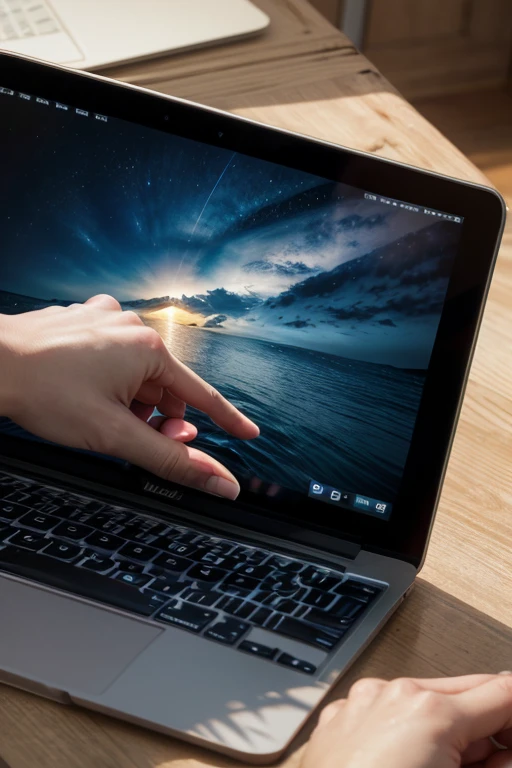 Hello, create an eye-catching image of a repaired macbook