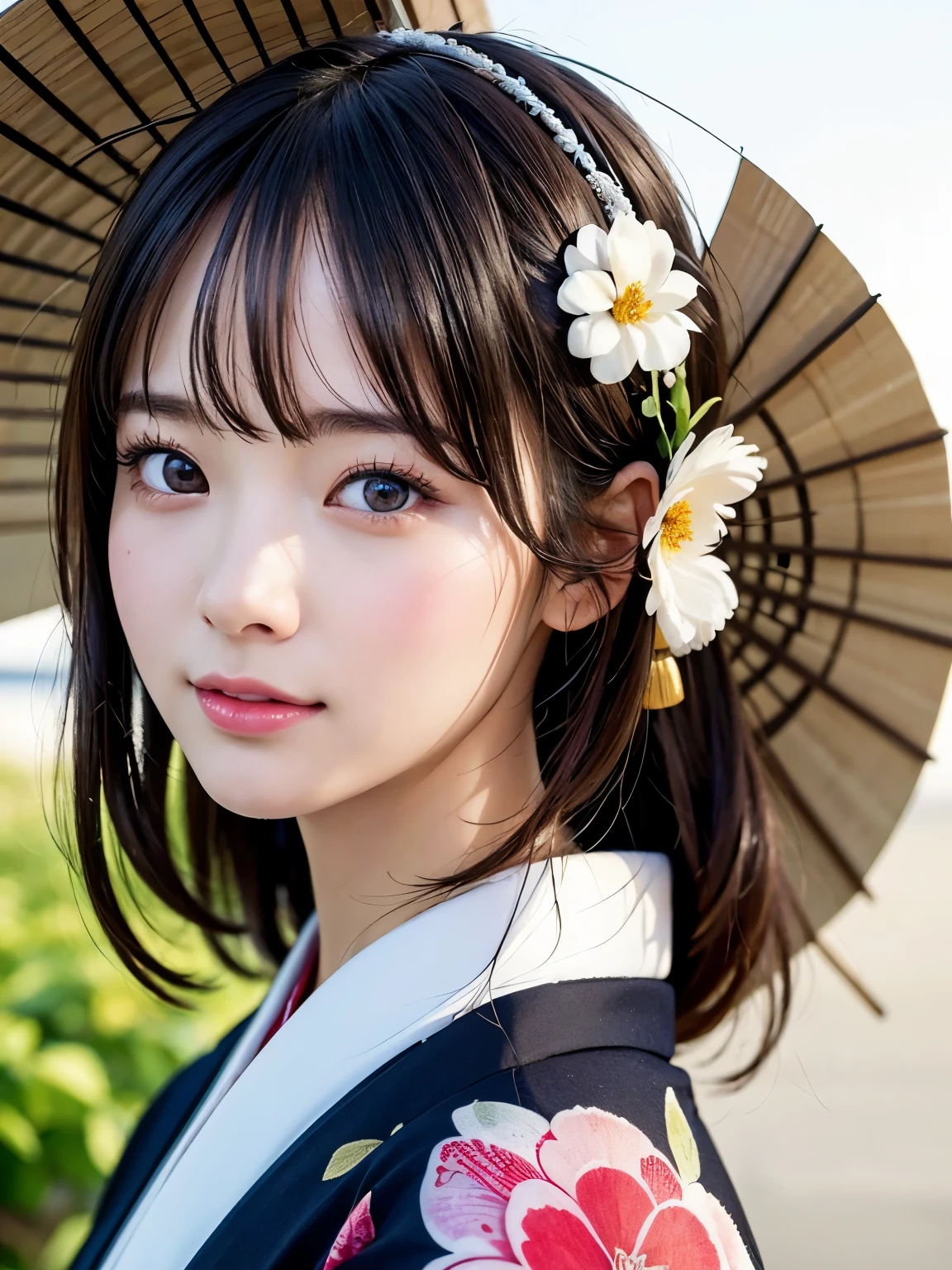 Town girl in kimono, masterpiece, highest quality, 8K, high resolution, ultra-detailed, highest quality, highest quality, ultra-detailed, ultra-detailed, 4K, 8K, ((clearly drawn face)), (beautiful detailed eyes, ultra-detailed skin))