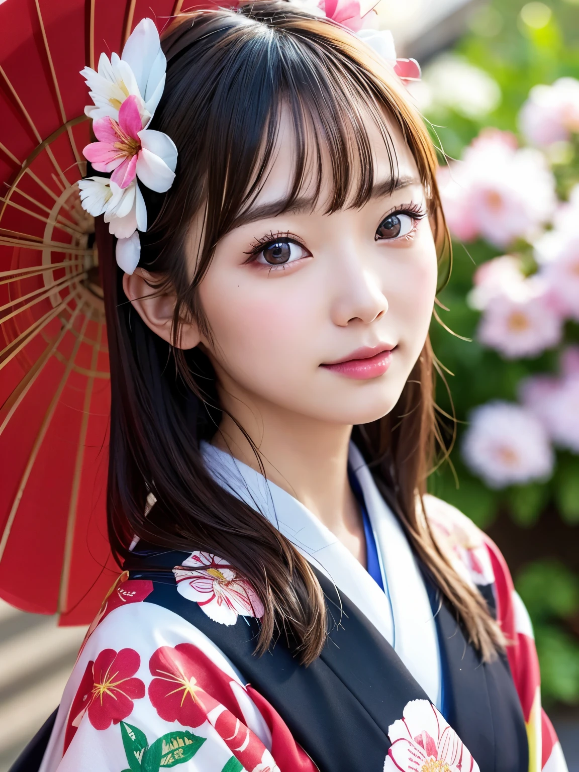 Town girl in kimono, masterpiece, highest quality, 8K, high resolution, ultra-detailed, highest quality, highest quality, ultra-detailed, ultra-detailed, 4K, 8K, ((clearly drawn face)), (beautiful detailed eyes, ultra-detailed skin))