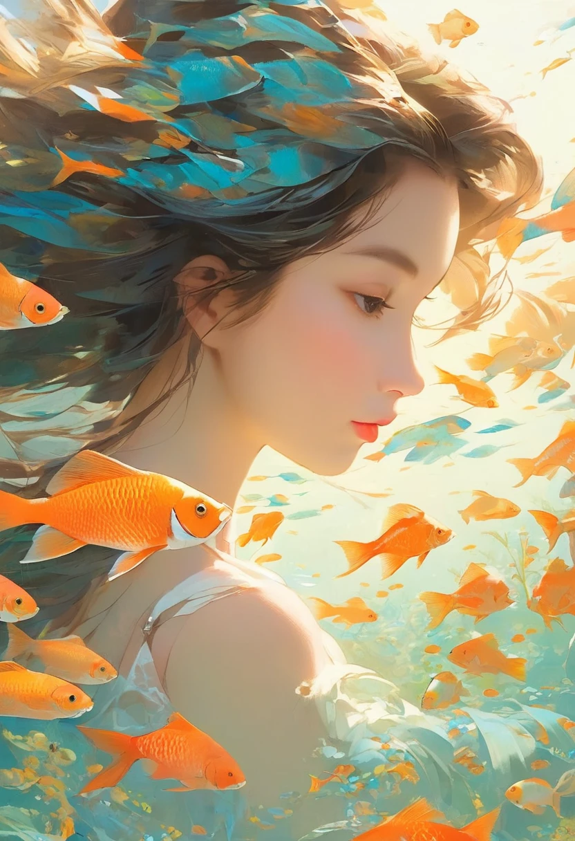 Side face girl,Fish School