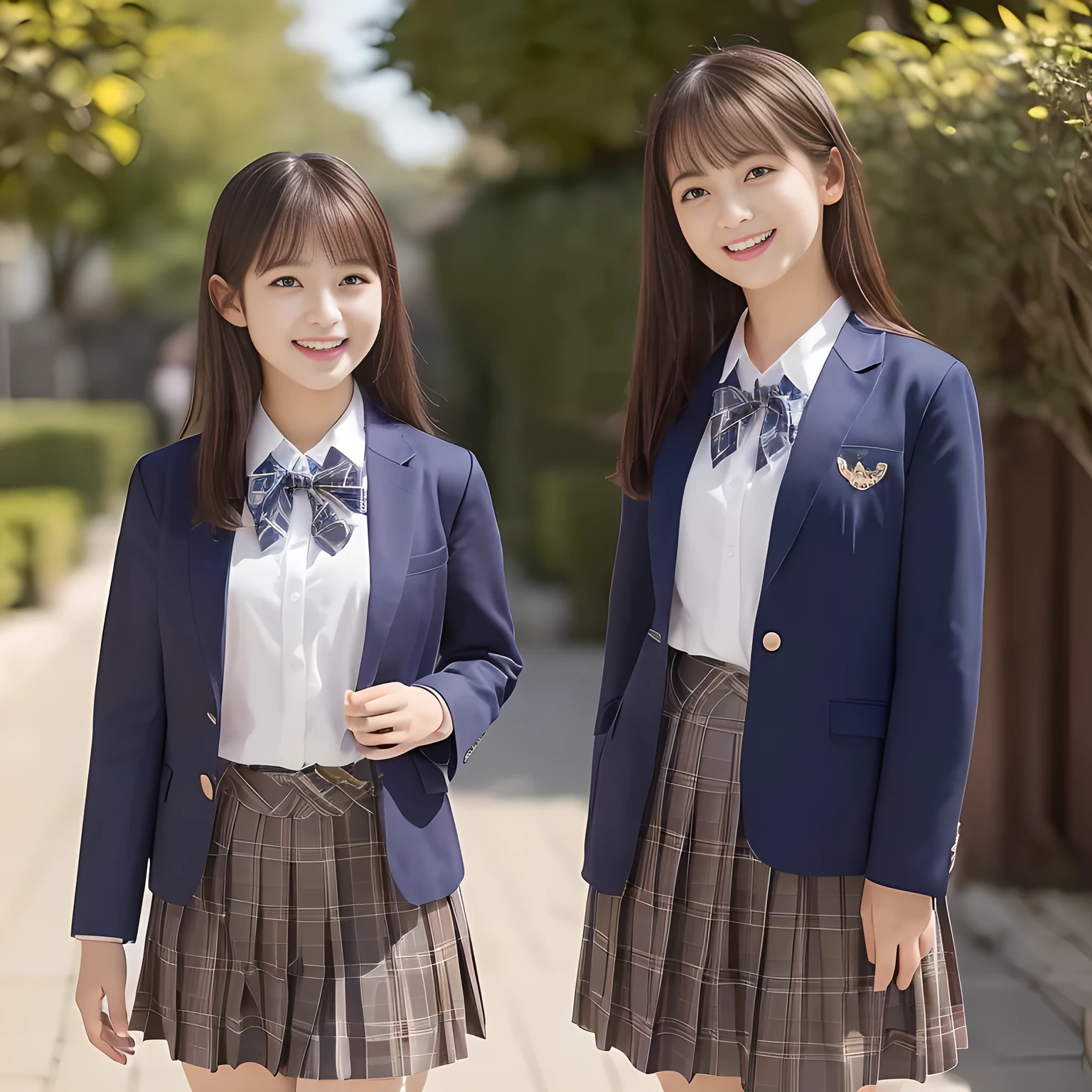 (Highest quality, masterpiece:1.2), Highest quality, High resolution, 1080P, 8k, height: 158cm, ((A noble, graceful and intelligent girl who looks like a best proportion Japanese young lady is turning around and giggling in a strong wind)), ((So sweet, very noble, neat, and pretty Japanese beautiful cute girl)), ((A real, very girly, sweet, cute and noble girl)), ((((A beautiful Japanese cute fashion model)))), ((((Very pure white face and limbs)))), Glossy Lips, (Evenly cut bangs), ((Very beautiful, droopy, cute, pure, noble brown eyes)), ((Super long, black straight hair that reaches the floor)), (Very shiny, glossy Lips), ((Beautiful straight hair like a school promotion model)), Watch at you, ((Incredibly well organized, Rich facial expressions)), ((Plump and beautiful white skin and face)), ((Pure, clear, gentle brown eyes)), ((staring at me)), Glossy Lips, ((noble and elegant)), Very beautiful blue skirt, ((Large upward-curving lips)), White Hand, ((((Navy Japanese school blazer with noble golden emblem)))), ((Navy and sapphire blue Japanese school uniform)), ((Tartan check pattern pleated long skirt)), ((Cobalt blue string chest ribbon)), ((((An ecstatic expression of boundless joy)))), ((plain white background)), ((perfect body)), (((hair beauty magazine for young girls))), (Double eyelids, graceful noble eyes and faces with well balanced and carefully detailed:1.6),