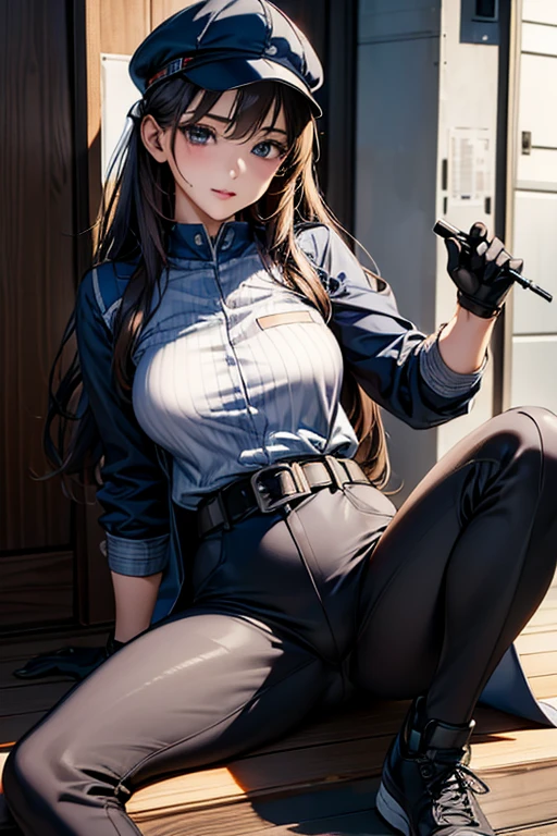 ((Highest quality)),(超High resolution),(Very detailed),(Detailed Description),((The best CG)),(masterpiece),Ultra-detailed art、(Highest quality、8k、32K、masterpiece)、(Realistic)、(Realistic:1.2)、(High resolution)、Very detailed、Very beautiful face and eyes、1 female、Tight waist、Delicate body、(Highest quality、Attention to detail、Rich skin detail)、(Highest quality、8k、Oil paints:1.2)、Very detailed、(Realistic、Realistic:1.37)、Bright colors、Beautiful Japanese Woman、Detailed face、Smooth Skin、Big Breasts、"Futuristic female factory workers wearing functional uniforms、Working in a state-of-the-art manufacturing facility。Antifouling、oil-proof、Breathable、durability、温度調節機能を持つ素材で作られたグレーまたはblueのタイトフィットなジャケットを着ています。The jacket has reinforced padding on the shoulders and elbows、Reflective stripes and multiple zip pockets。Grey underneath、blue、Or wearing a black moisture wicking shirt。The tight-fitting straight pants that match the jacket are、Reinforced padding and reflective stripes on knees and thighid-cut safety shoes with steel toe protection、Multifunctional Belt and Tool Holster、Wears cut-resistant work gloves。A protective helmet or cap with reflective stripes、Impact-resistant safety glasses、Equipped with high-performance noise-canceling earplugs。She works in a bright, clean, and organized factory environment.、Operate advanced machinery、Assembling parts、We also carry out quality control.。Robot arm in the background、Digital Screen、I see the conveyor belt。"