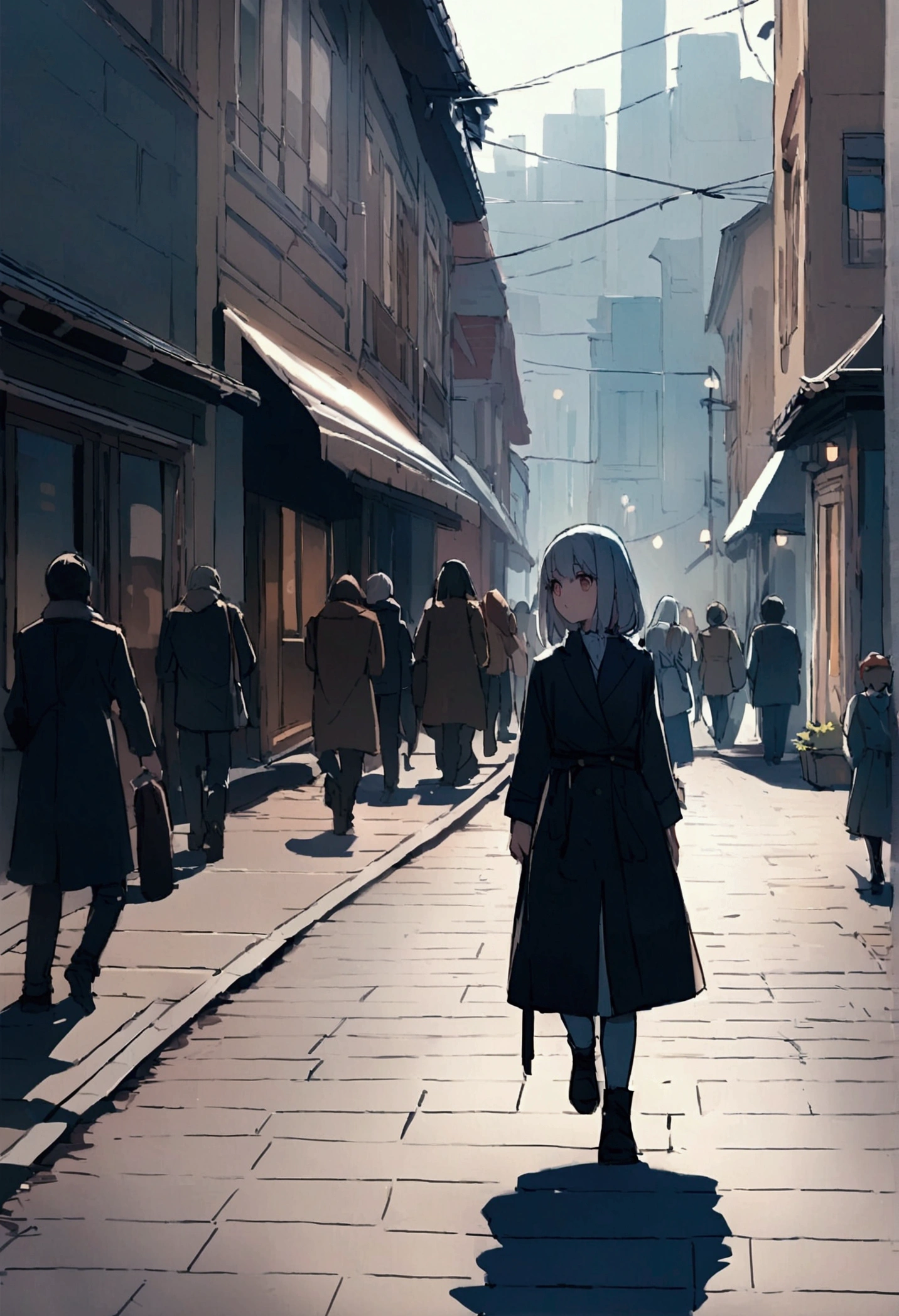 manga Frame 1 Image: Carina walking alone down the street, people passing by, but without interacting.
texto: "And life will pass like this..."