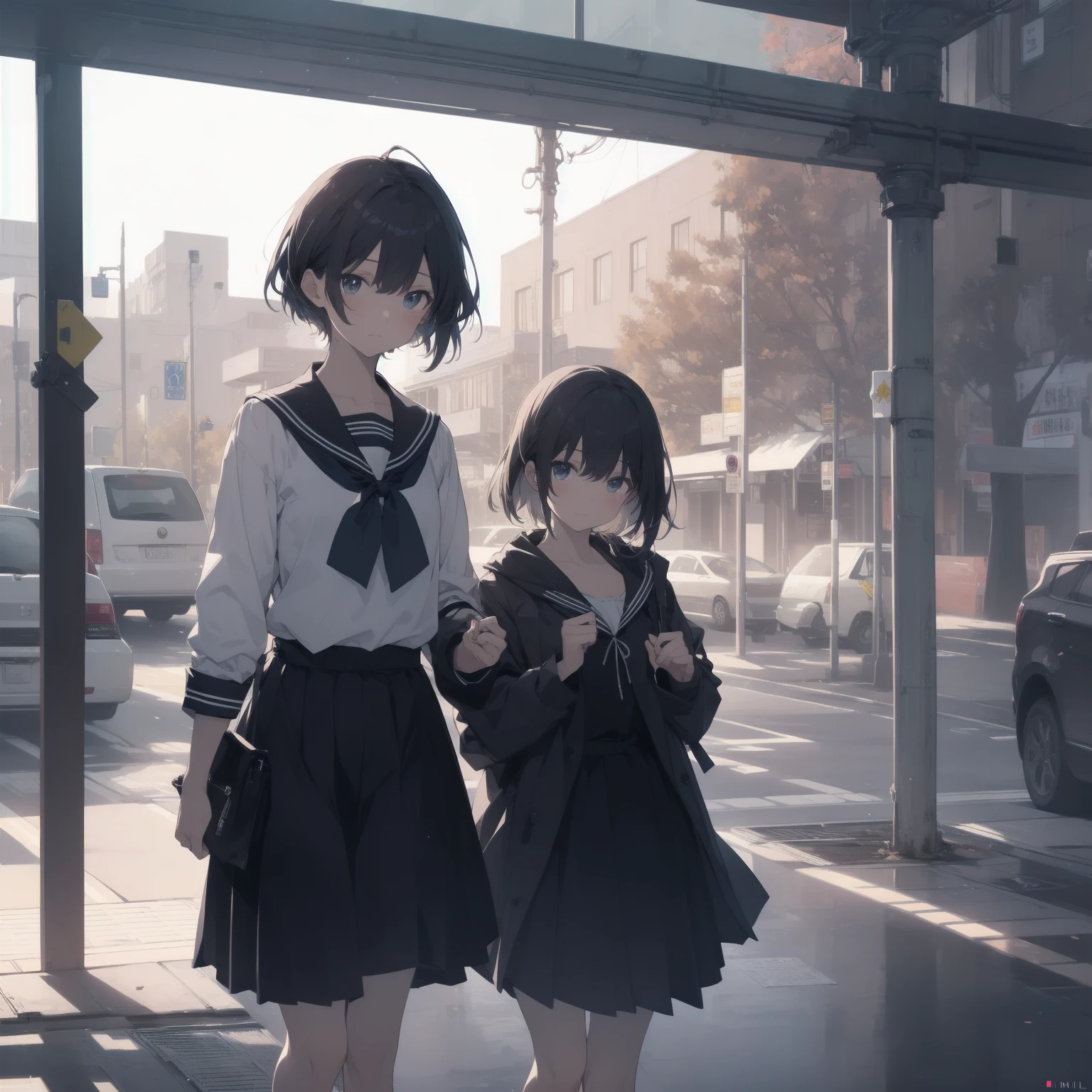 ultra-absurdres-Top quality by artist God, ultra-detailed, high resolution, anime moe artstyle, best anime 8k konachan wallpaper, pixiv contest winner, pool:2810, perfect ???????,break, 1girl, (Please draw a girl walking sleepily to school alone. )break,(Solo,little female, 13-year-old:1.3),Full limbs, complete fingers,a junior high school student, (very short hair), short cut, flat chest, , small butt, small black eyes, beautiful detailed eyes, well-proportioned iris and pupils, expressive eyes, highres detailed hair, soft expression, salor school_uniform, sailor collar, serahuku, bow, pleated skirt,(Detailed Lighting), (Detailed background), in the School commute route. break,super detailed skin, Best cinematic lighting powered by famous artist, 8k,beauty illustration,photoshop_(medium),very aesthetic,break,((artist:minami_(colorful_palette) )), artist:clamp ,artist:carnelian ,artist:kantoku ,
