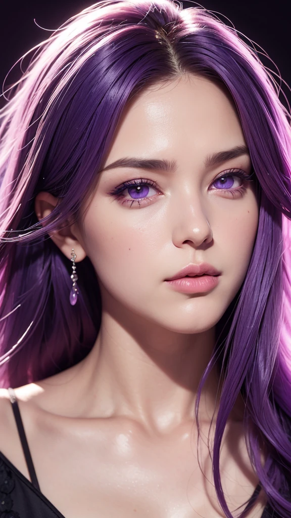 (32k) 16k, 8k, 4k, super fine face, small mouth, lip biting makeup, effeminate, purple hair, purple eyes, high resolution, perfect. portrait, symmetrical pose, from below, sfw