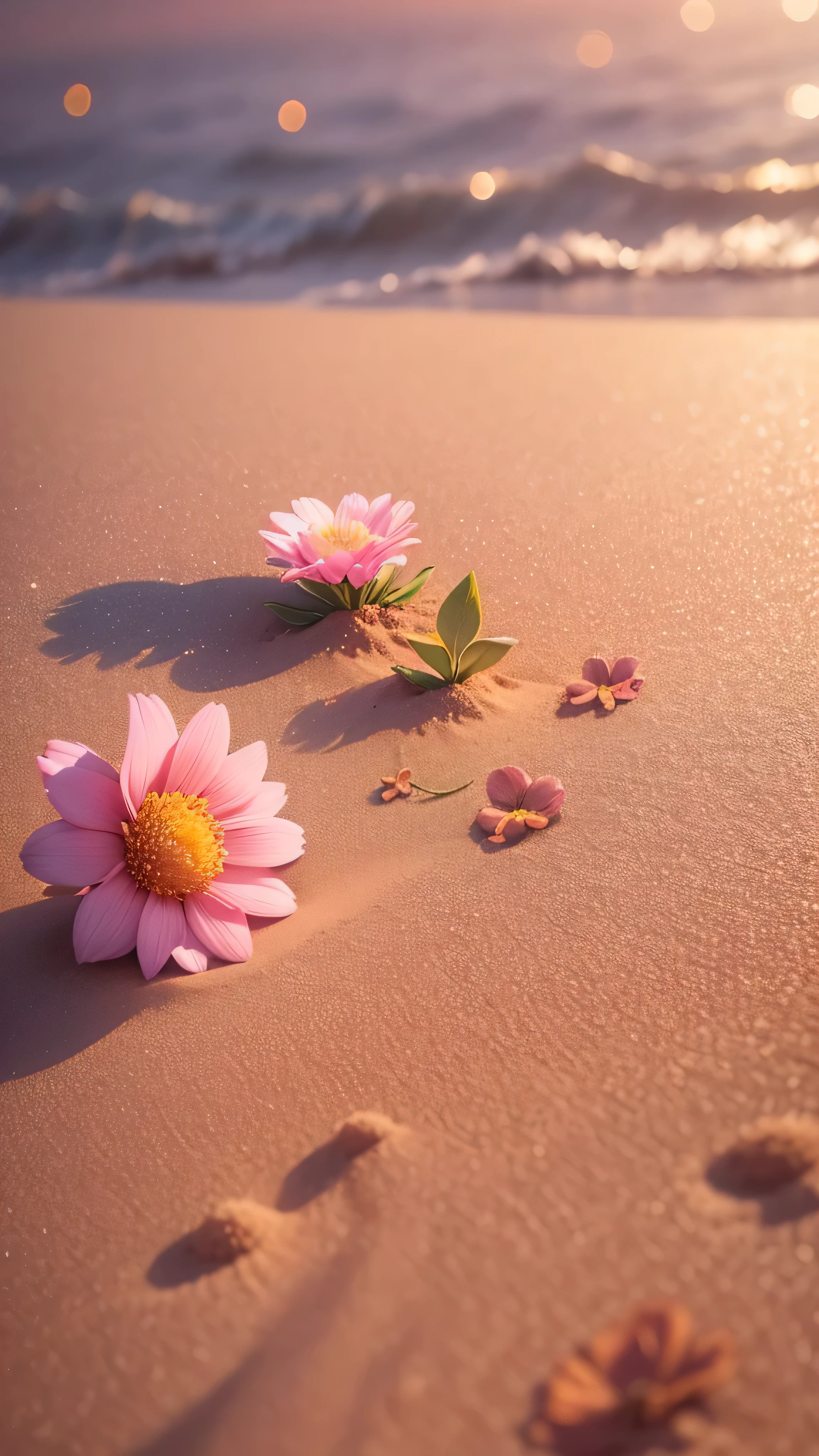 kosmos,autumnal,Cosmic field,close up fotografi,floral Lying on the beach sand, beach blur background with bokeh effect,flower field,kosmos,ue6,pink there,A plant,Sunnyday,Bokeh,bblurry,front view, Aesthetic