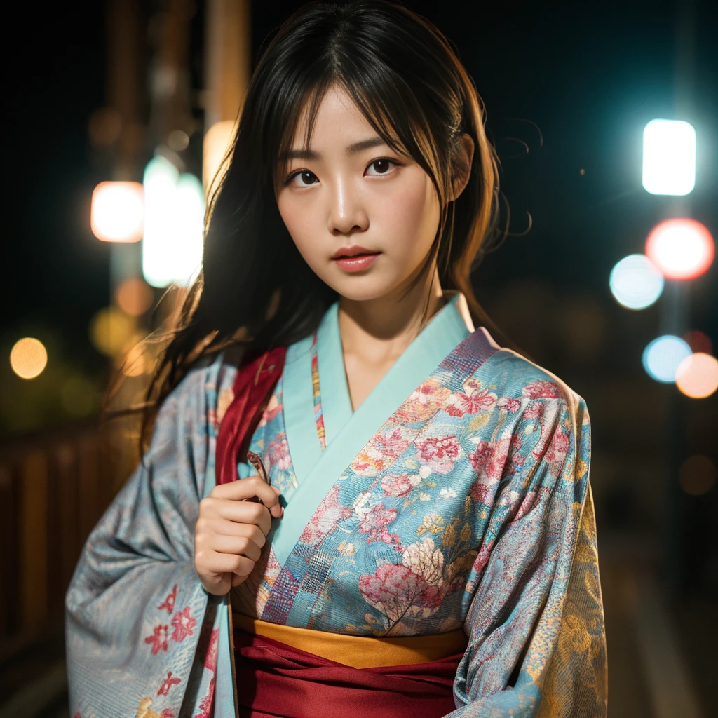 Japanese Girls,kimono,Fabric details,Skin Details,Night Light,Two-faced light,Realistically,Realisticallyขั้นสุด,Realistically,High resolution,4K
