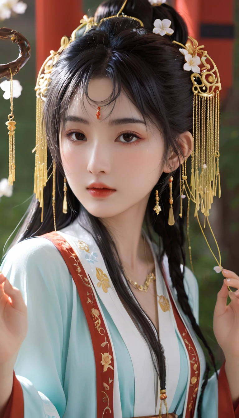 (1girl:1.3),solo,__body-parts__,, official art, unity 8k wallpaper, ultra detailed, beautiful and aesthetic, beautiful, masterpiece, best quality,Fantastical Atmosphere, Calming Palette, Tranquil Mood, Soft Shading,, Miko priestess, charm spell, talisman familiar, shrine maiden duties,