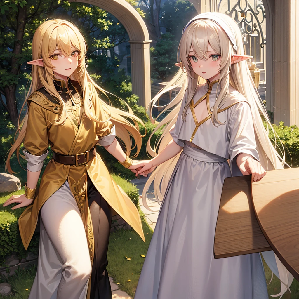 A long blond haired elf boy with yellow eyes