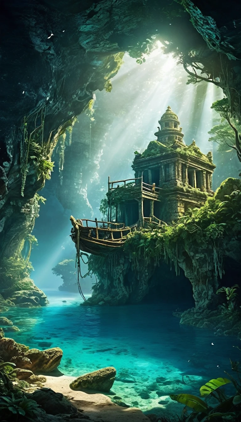 Mysterious Island, Uncharted territory, Hidden Treasure, ancient ruins, Lost civilization, Magical Forest, Crystal clear water, Mythical creatures, Secret Cave, Uncharted territory, Abandoned shipwreck, Mysterious fog, Magical Power, Guardian spirit, A time-slip landscape, The elusive inhabitant, Forbidden Knowledge, glowing plants, Echoing Cave, Starry Sky