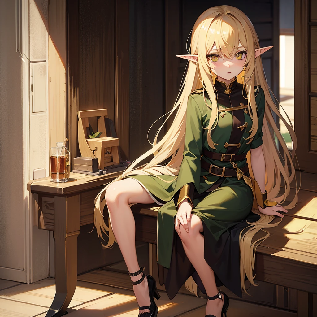 A long blond haired elf boy with yellow eyes