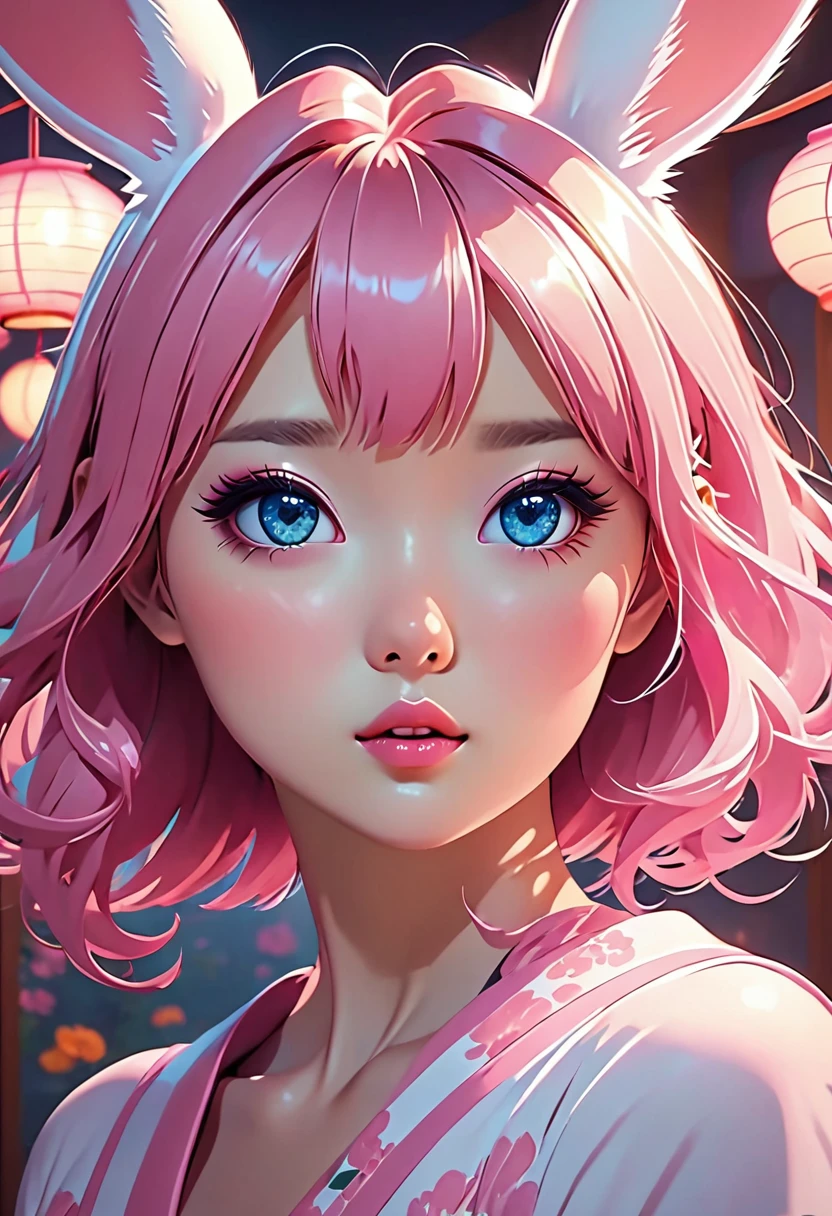 Cute sexy girl, Pink Hair, Bunny Girl, Surreal, Detailed lighting, Japanese Animation