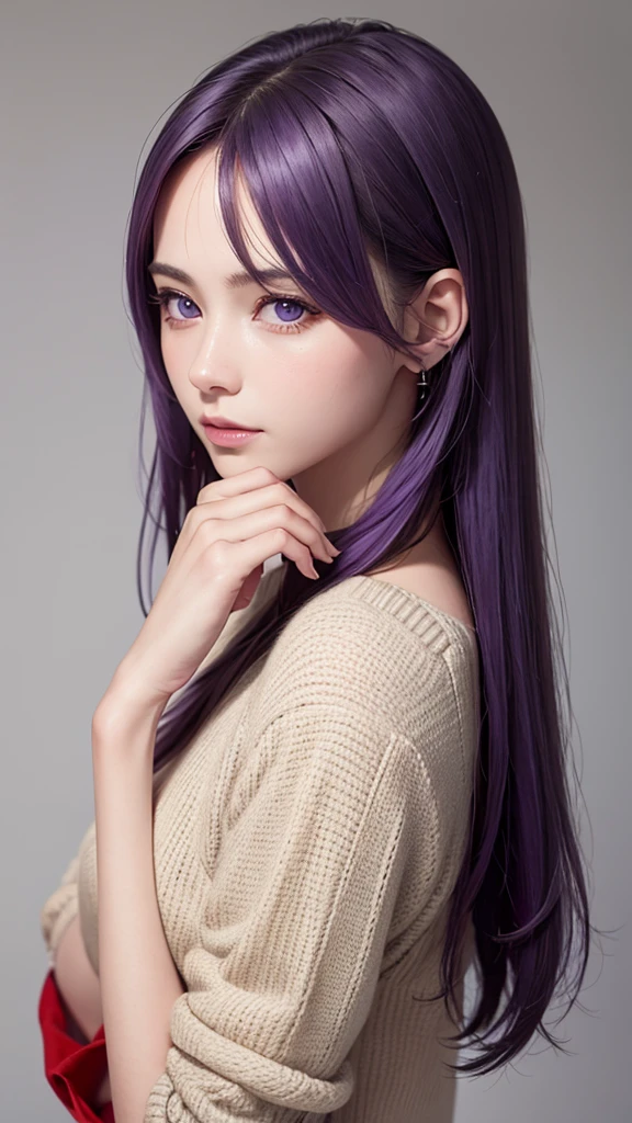 (32k) 16k, 8k, 4k, super fine face, small mouth, lip biting makeup, effeminate, purple hair, purple eyes, high resolution, perfect. Portrait.