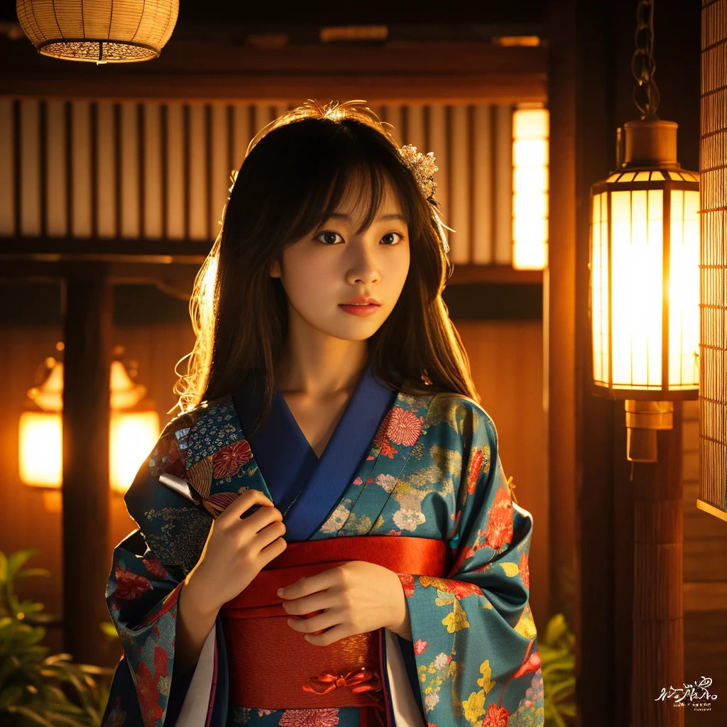 Japanese Girls,kimono,Shrine maiden,Fabric details,Skin Details,Night Light,whole body,Realistically,Realisticallyขั้นสุด,Realistically,High resolution,4K