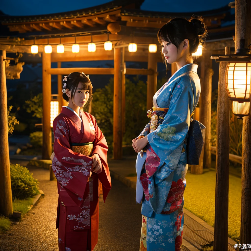 Japanese Girls,kimono,Shrine maiden,Fabric details,Skin Details,Night Light,whole body,Realistically,Realisticallyขั้นสุด,Realistically,High resolution,4K