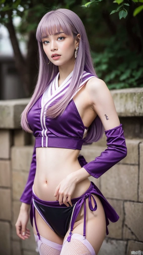 Moisturized skin, (bright gradient eyes), perfect body,
BREAK,
(beautiful navel), (kunoichi), (ninja), (sexy costume: 1.3), (kunai), (black leather), fishnet, (fishnet stockings), (blush: 1.3), black clothes,
BREAK,
(long silky light purple hair: 1.3), (long bangs at the end: 1.2),
BREAK,
((masterpiece + highest quality + high resolution + highly detailed)), (full body: 1.2), symmetrical, one shot,
BREAK,
(city street), (wind blowing: 1.5),
BREAK,
(ONE PIECE), (Hashimoto Kanna: 1.4), (Hyuga Hinata: 1.3), elegant,