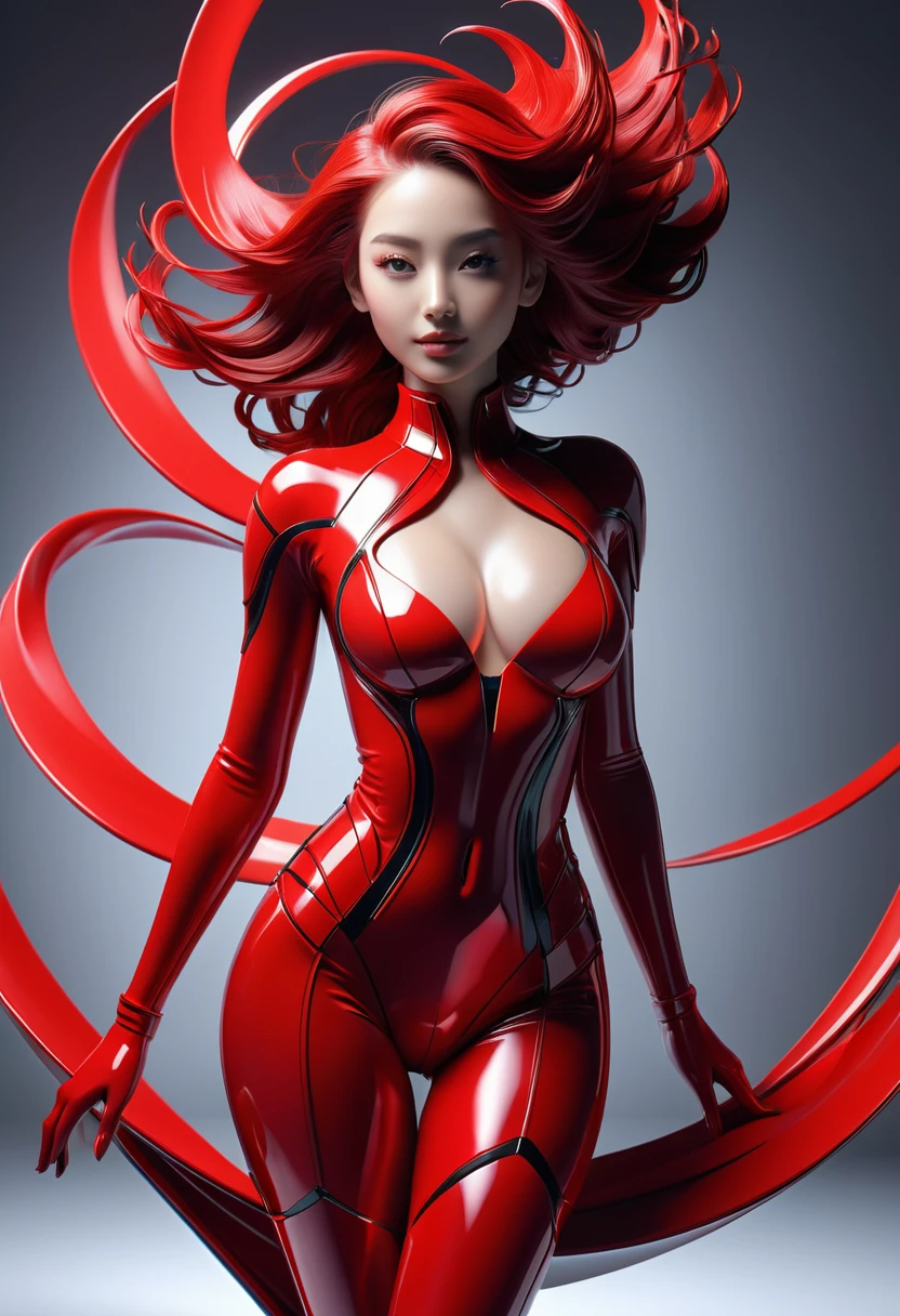 "Imagine a stunning and immersive 4D figure in UHD style, which stands out for its visual component, demonstration of the possibilities of bright red design. What are some key elements, which will set it apart from others?, and how can I combine them, to create a truly outstanding piece of work by a beautiful woman?