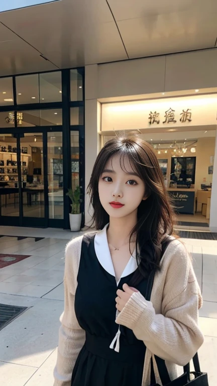 1 Girl,shopping mall,Soft Light,Chinese Beauty,Sailor Suit,Dark-haired