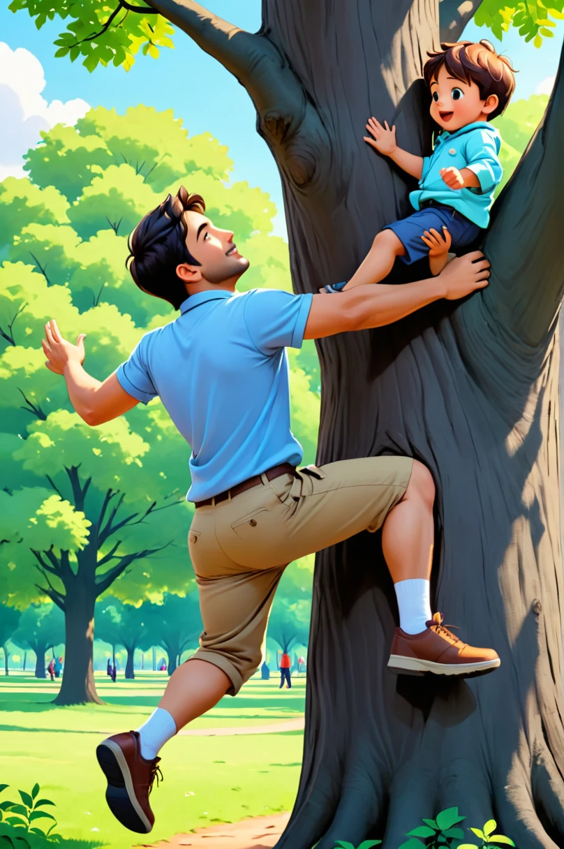 People walking in the park hear this sound and notice Minik. A man quickly climbs up a tree, takes Minik in his arms and brings him down safely.