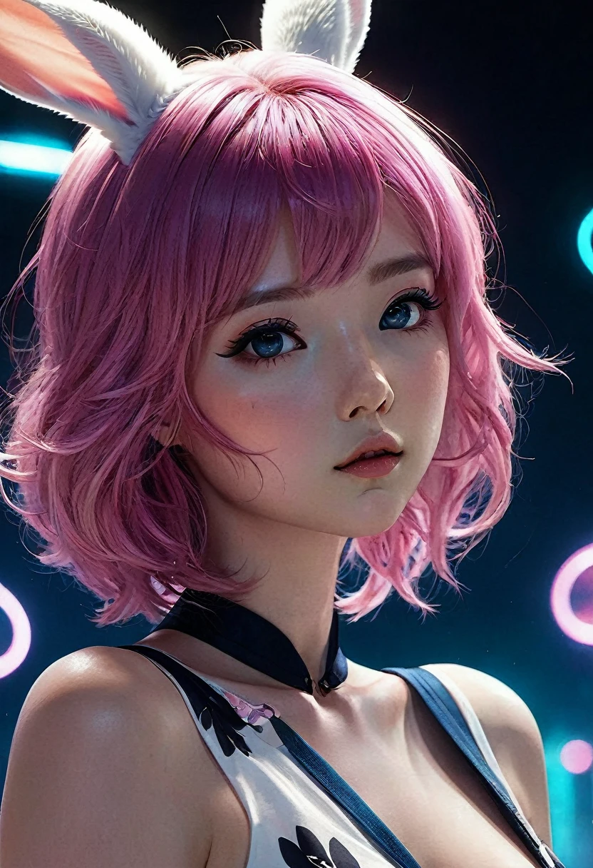 Cute sexy girl, Pink Hair, Bunny Girl, Surreal, Detailed lighting, Japanese Animation