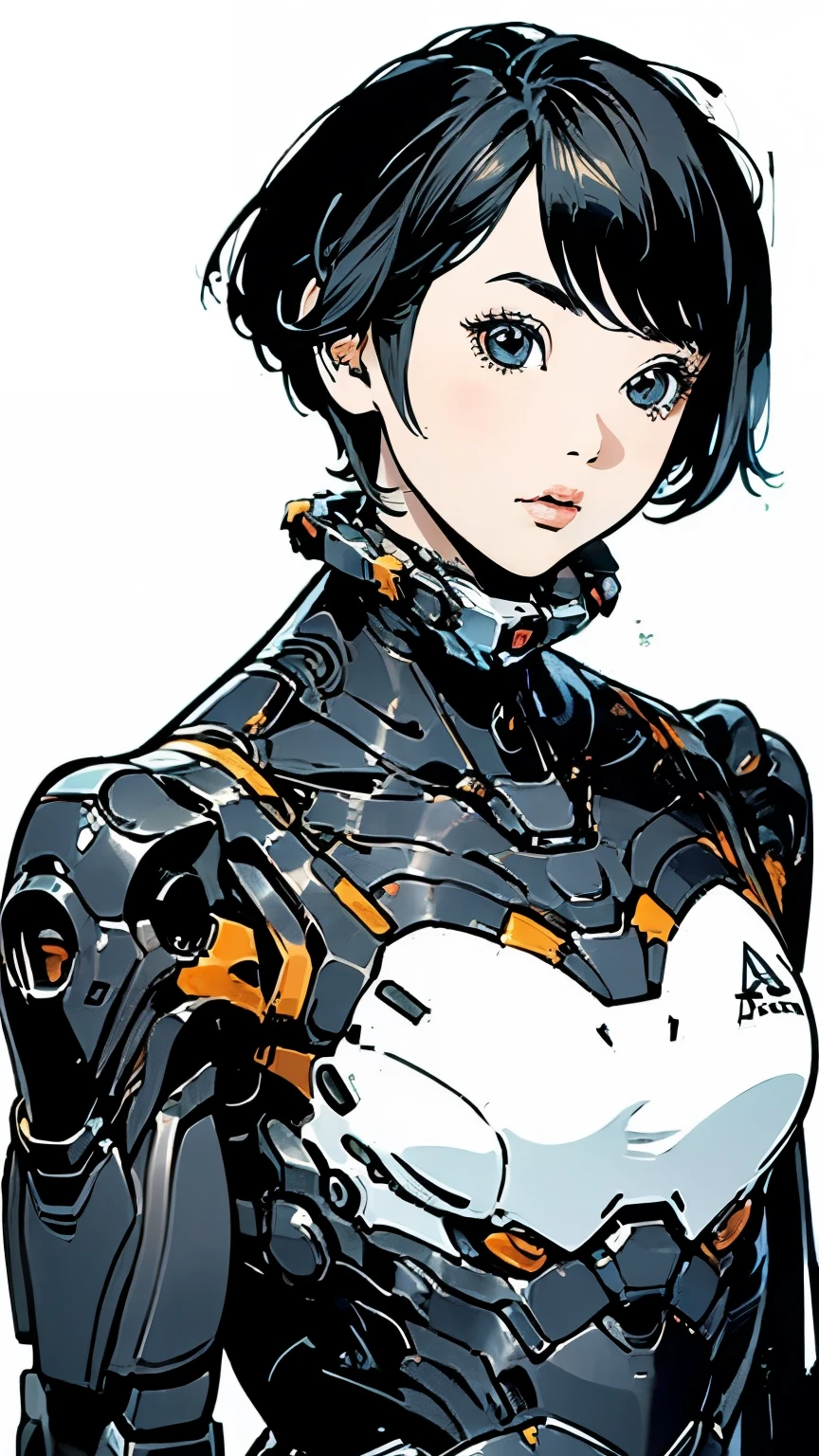 Red suit、Upper Body、Hangar、girl、Black Hair、Shortcuts、Simple Background、Mecha Warrior、Masterpiece、Highest quality