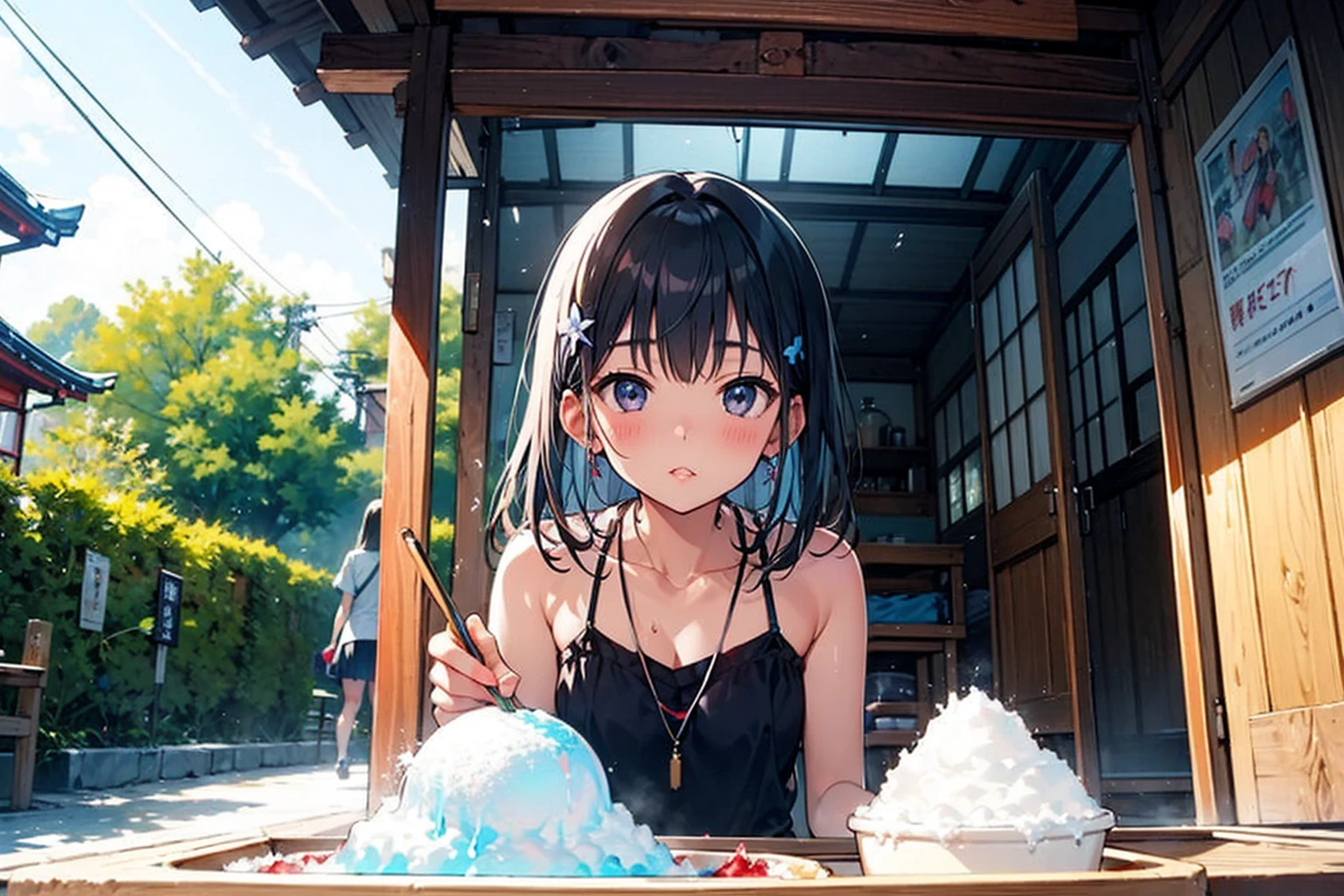 Summer in Japan、cool、Shaved ice flag、Fan、((Showa Era))、Very hot day
