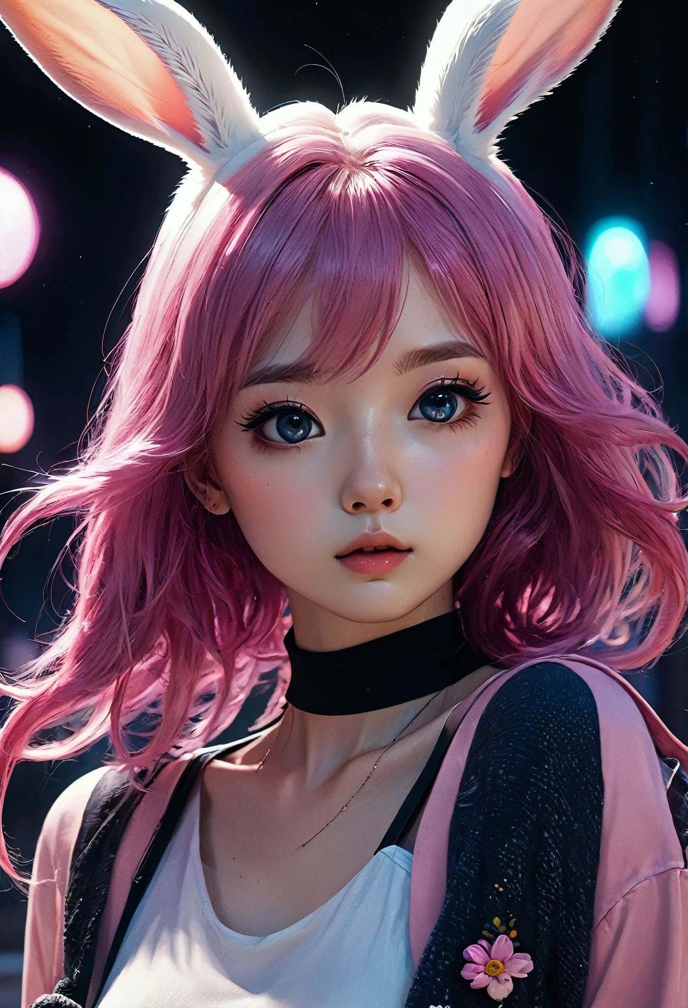 Cute sexy girl, Pink Hair, Bunny Girl, Surreal, Detailed lighting, Japanese Animation