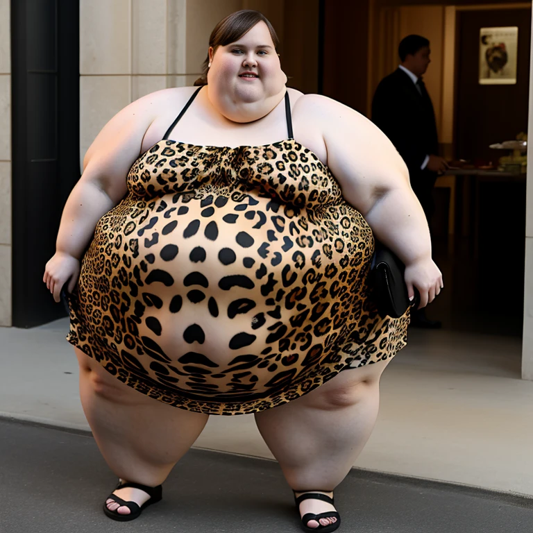 Ssbbw solo extremely morbidly obese Ellen Page  full body alone wearing a leopard dress