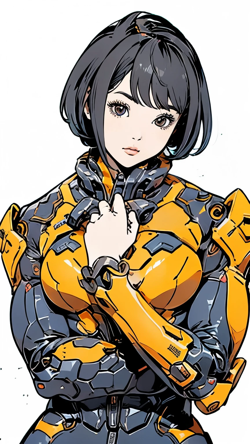 Samus Aran、Upper Body、Hangar、girl、Black Hair、Shortcuts、Simple Background、Mecha Warrior、Masterpiece、Highest quality