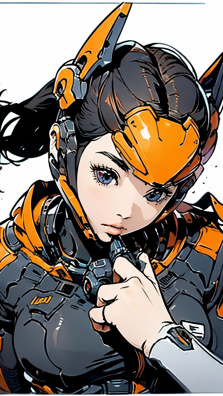 Samus Aran、Upper Body、Hangar、girl、Black Hair、Shortcuts、Simple Background、Mecha Warrior、Masterpiece、Highest quality