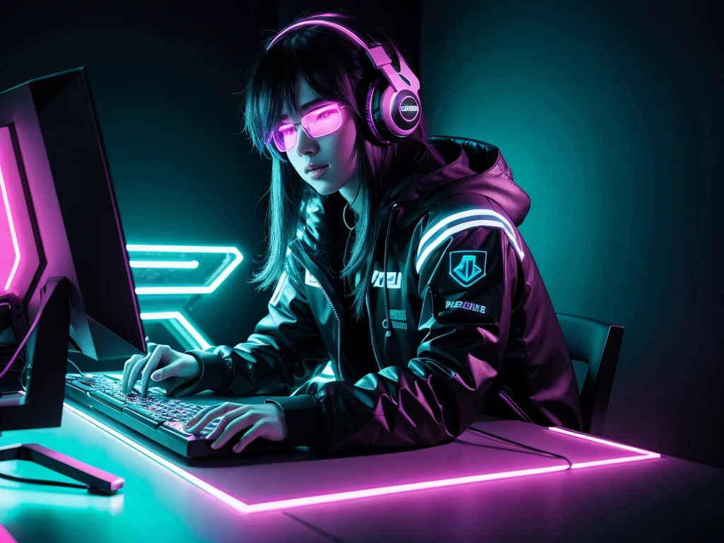 4K, neon, Background, cerulean, gamer