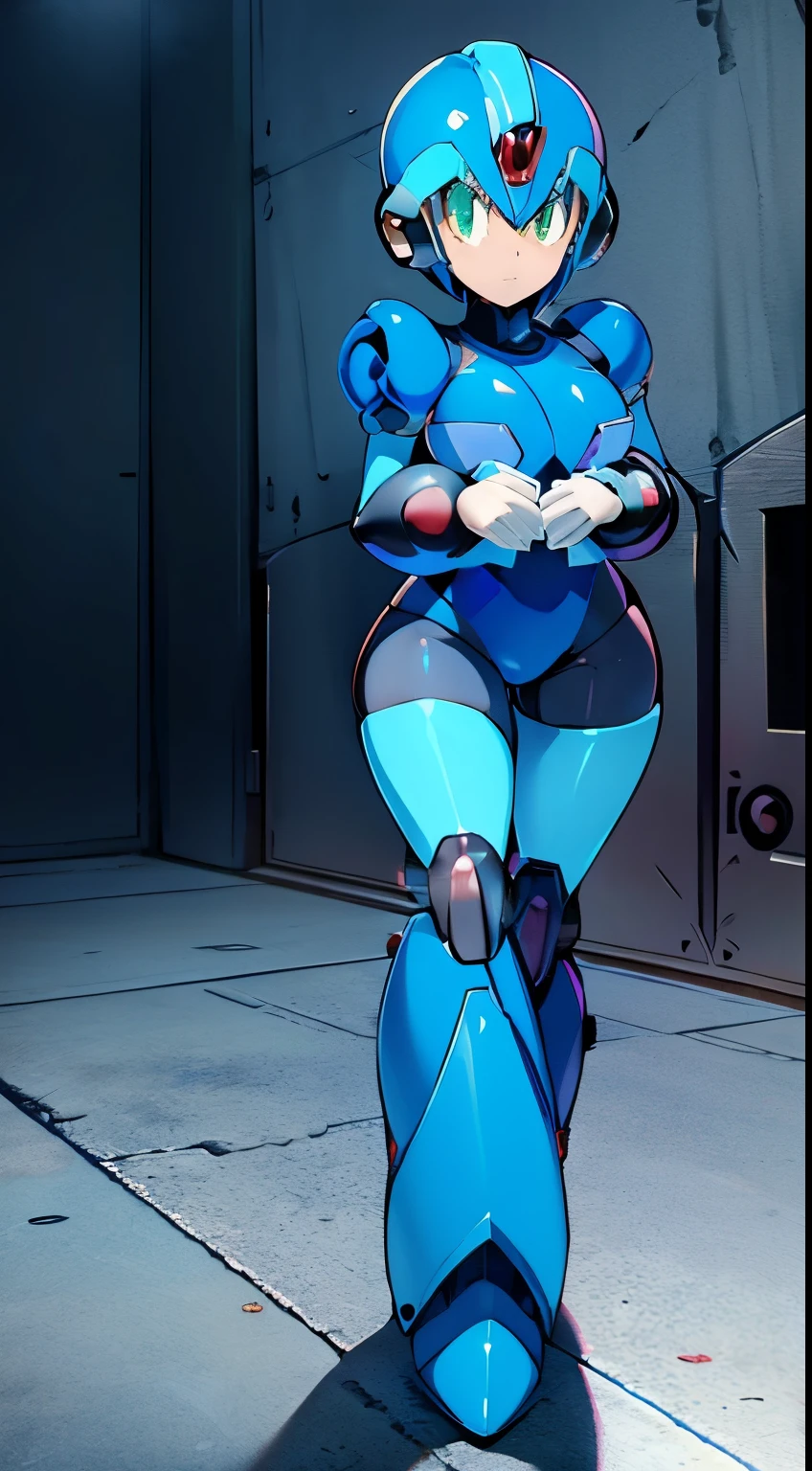 megaman x Girl, cute, Reploid, fullbody shot, extremely detailed, action pose