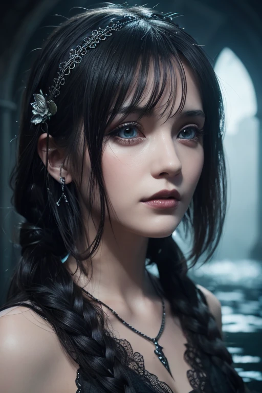 Realistic gothic digital art portrait with water