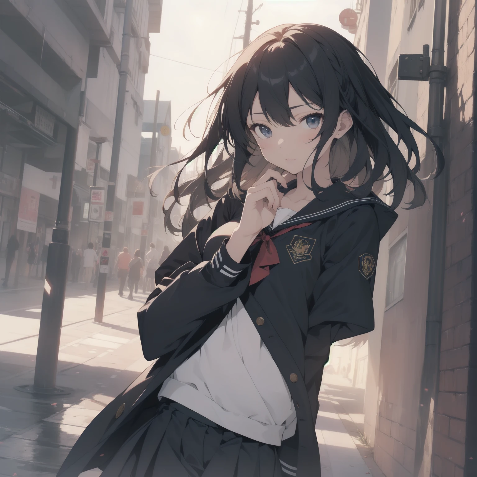 ultra-absurdres-Top quality by artist God, ultra-detailed, high resolution, anime moe artstyle, best anime 8k konachan wallpaper, pixiv contest winner, pool:2810, perfect anatomy,break, 1girl, (Please draw a girl walking sleepily to school alone. )break,(Solo,little female, 13-year-old:1.3),Full limbs, complete fingers,a junior high school student, (very short hair), short cut, flat chest, , small butt, small black eyes, beautiful detailed eyes, well-proportioned iris and pupils, expressive eyes, highres detailed hair, soft expression, salor school_uniform, sailor collar, serahuku, bow, pleated skirt,(Detailed Lighting), (Detailed background), in the School commute route. break,super detailed skin, Best cinematic lighting powered by famous artist, 8k,beauty illustration,photoshop_(medium),very aesthetic,break,((artist:minami_(colorful_palette) )), artist:clamp ,artist:carnelian ,artist:kantoku ,
