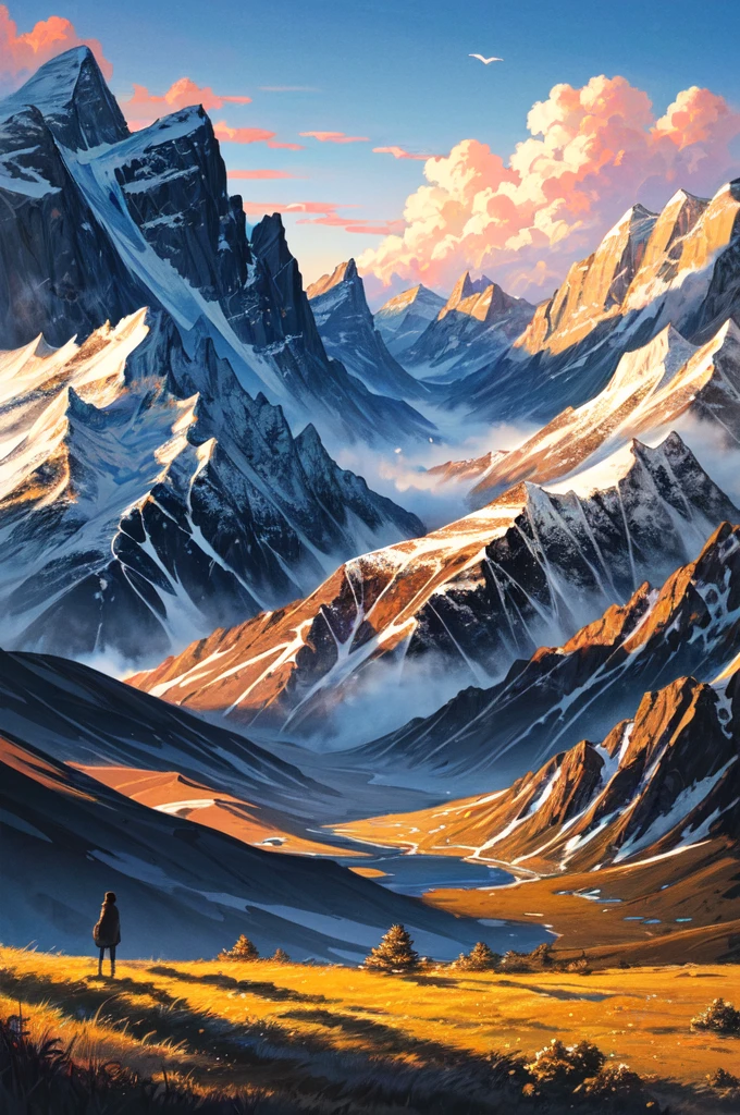 A breathtaking landscape of towering mountains, bathed in the golden light of the setting sun, casting long shadows across the rugged terrain. The peaks, sharp and majestic, reach towards the heavens, their snow-capped summits glistening in the fading light. Dotted throughout the scene, vibrant wildflowers burst with color, adding a touch of delicate beauty to the grandeur of the surroundings. The air is crisp and filled with a sense of awe-inspiring tranquility, as if time stands still in this magnificent moment.
The environment of the scene is filled with a sense of vastness and immensity. The mountains stretch as far as the eye can see, their peaks disappearing into a soft haze in the distance. The sky above is a canvas of swirling clouds, painted in hues of pink and purple, reflecting the dying light of the day. A gentle breeze whispers through the valleys, carrying with it the scent of pine trees and the distant call of a solitary bird.
The mood of the scene is one of awe and wonder. It evokes a sense of humbleness in the face of nature's grandeur, as if the viewer is a tiny speck in the vastness of the world. There is a serenity that permeates the air, a peacefulness that calms the soul and invites contemplation. It is a moment frozen in time, where the worries and stresses of everyday life fade away, replaced by a sense of clarity and perspective.
Captured with a high-end digital camera, the photo showcases the intricate details of the landscape. The camera model used is a top-of-the-line DSLR, known for its exceptional image quality and dynamic range. The color film type chosen is a professional-grade option, known for its vibrant and true-to-life color reproduction. The lens used is a wide-angle lens, allowing for the expansive scene to be captured in all its glory. The photographer employs advanced techniques such as long exposure to capture the movement of the clouds, adding a touch of drama to the composition.
Directors: Christopher Nolan, Ridley Sco