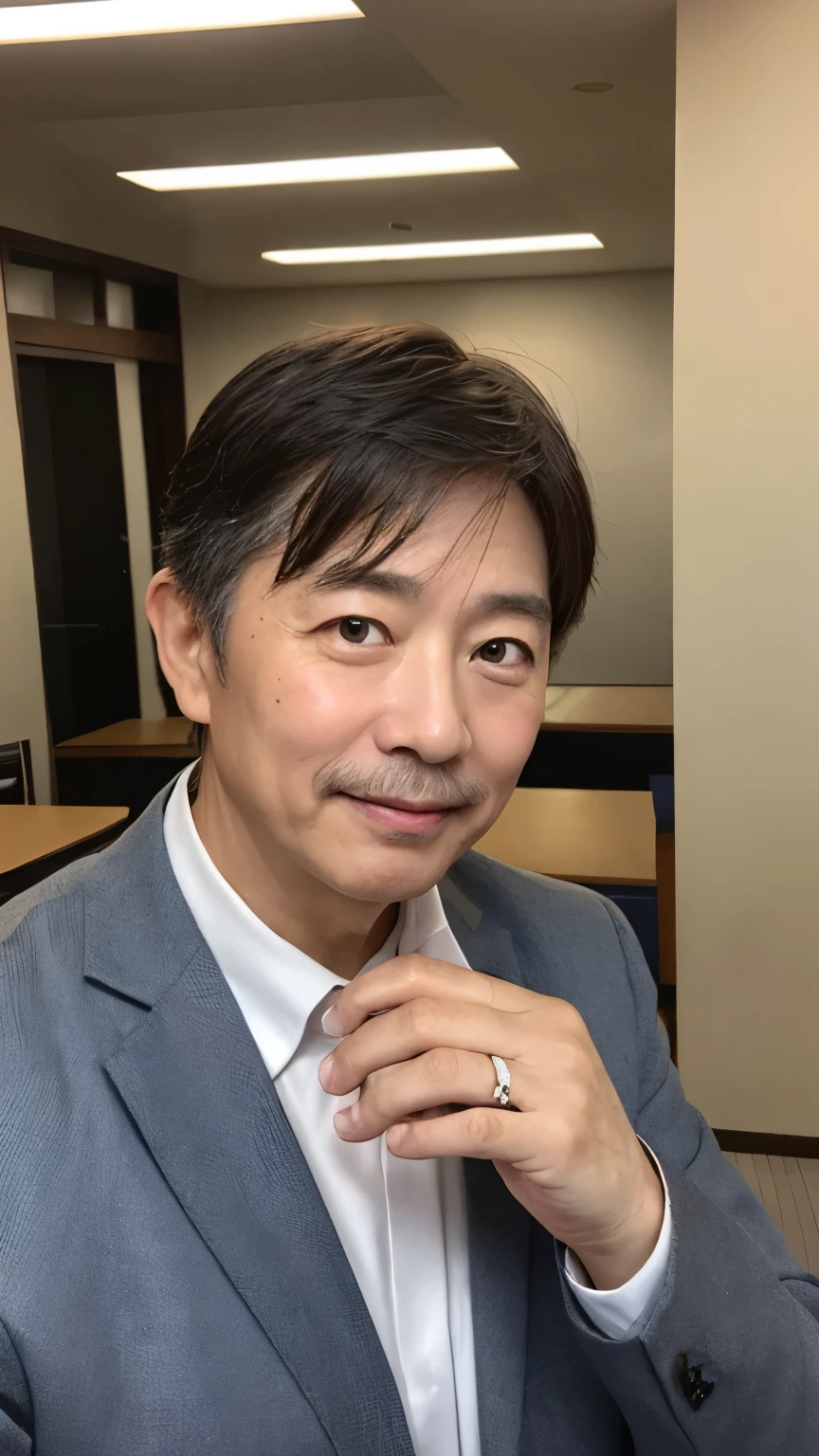 Japanese、A refreshing and handsome 50-year-old employee、Beautiful hands、Showing hands