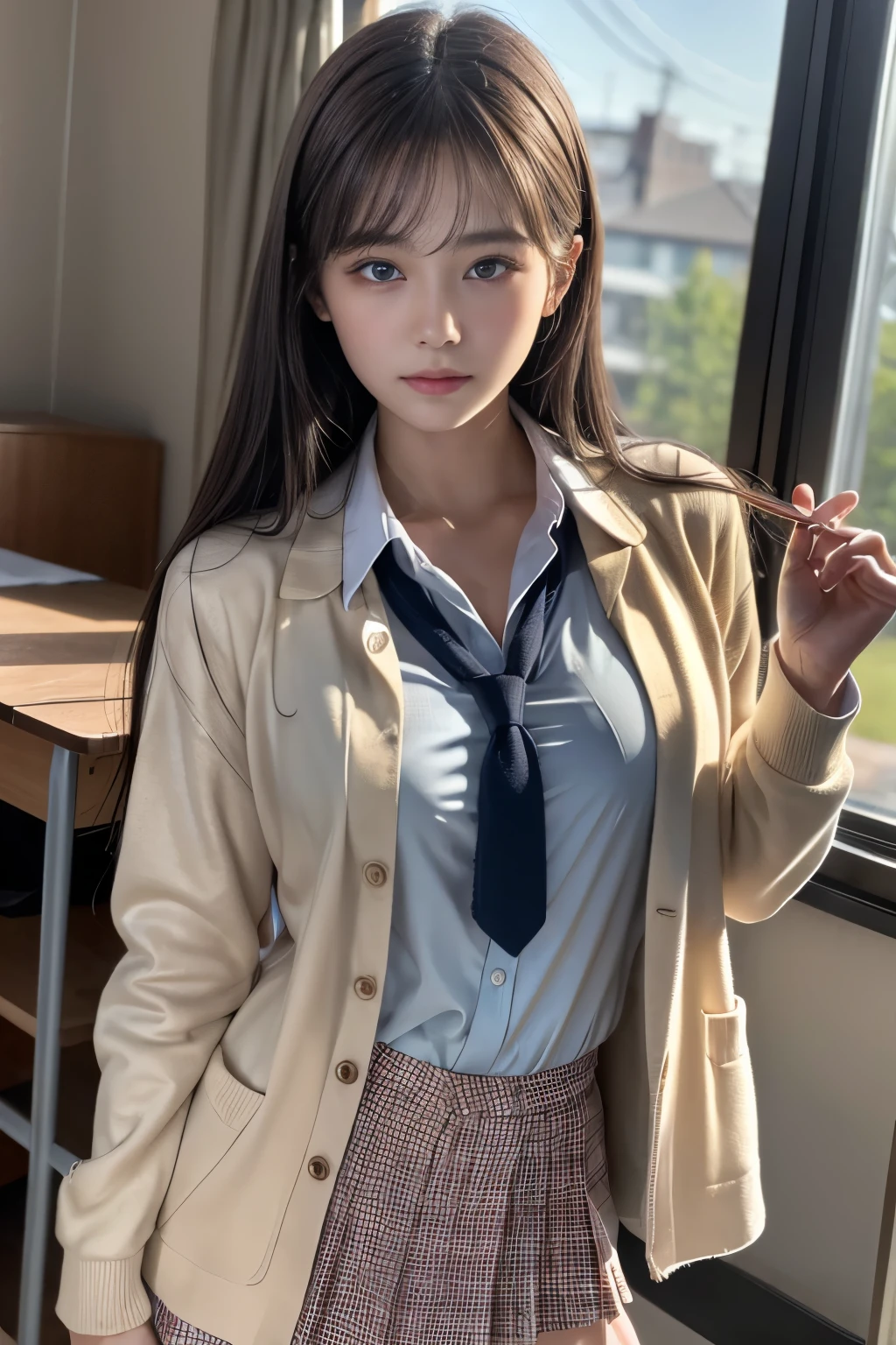 (Surreal), (8k), (Ultra high definition), (Very detailed), (Best Raw Photos:1.5), (Beautiful attention to detail), (Highest quality), (Very detailed), (masterpiece), (wallpaper), (Detailed face), Soft skin texture, Soft and sexy lips, alone, 1 girl, 1 hour drawing challenge, (school uniform:1.1), In the classroom,((Changing clothes:1.37)),Half-shed uniform,Sweaty chest, Looking at the audience, Exquisite detail, Detailed face, Slightly flushed cheeks,Pure Erotic Face Ace_ v1,