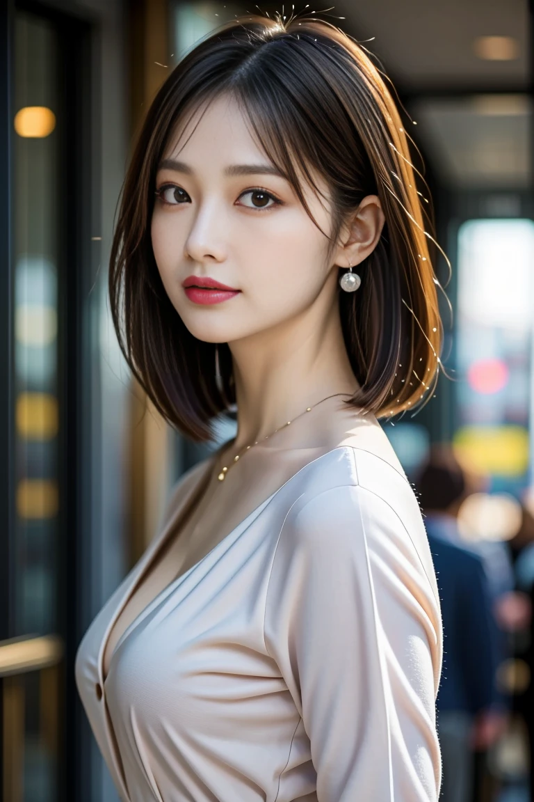 "Curvaceous Japanese office lady, 22 years old, height 163cm, business chic with
hidden curves (92-63-93 cm), ample E-cup breasts concealed under blouse, slender
63cm waist, full 93cm hips, shapely legs, clear fair skin (RGB: 255, 233, 209), oval
face with soft features, almond-shaped eyes (dark brown, RGB: 54, 38, 22) with
double eyelids, straight nose, full lips with natural pink color (RGB: 222, 165, 164) in
a professional smile, long black hair styled in an elegant French twist updo, subtle
makeup suitable for office with focus on eyes and neutral lip color, wearing a crisp
white blouse with top buttons open hinting at cleavage, form-fitting dark gray pencil
skirt accentuating hips and ending just above knees, black 3-inch heel pumps,
delicate pearl necklace and earrings, standing confidently with one hand on hip in a
modern office setting with floor-to-ceiling windows, Tokyo skyline view in background,
soft natural lighting mixed with office fluorescents, corporate portrait style with a
touch of glamour, shot with Sony A1 mirrorless camera, 85mm f/1.4 GM lens, ISO
200, 1/160 sec, 50MP resolution, focus on professional appearance with subtle
emphasis on curves--ar 2:3--q 2--s 850--v 6.0--style raw