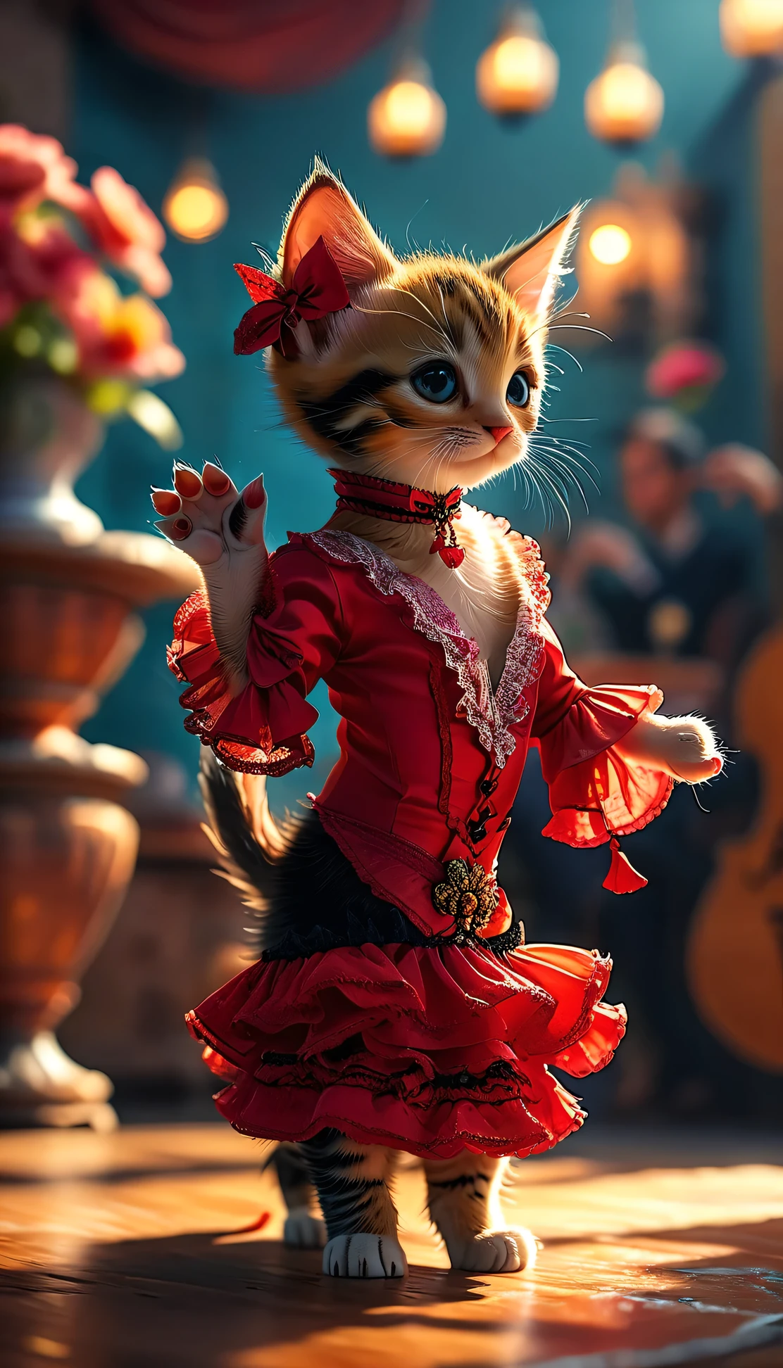 ((8k)), highest quality, 超High resolution, (High resolution), Kitten dancing flamenco、Flamenco venue