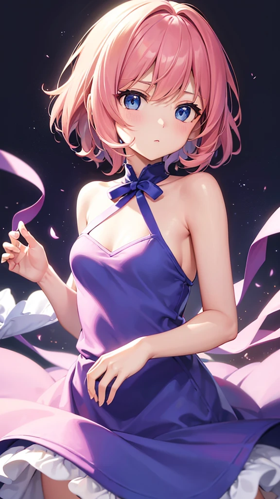 pink underwear、huge breasts、long sleeve clotheaid clothes
